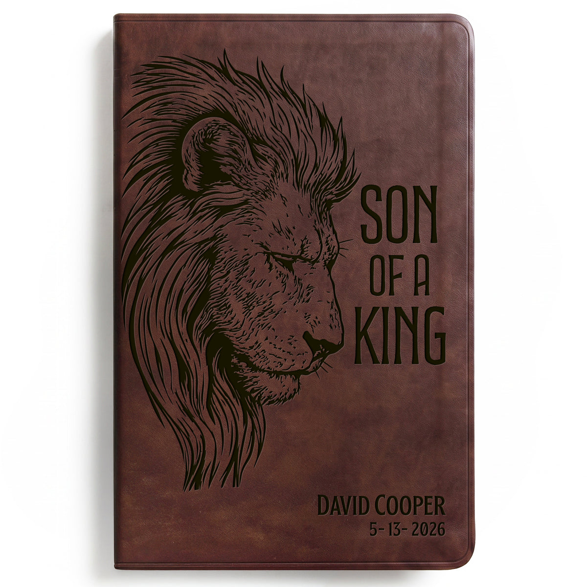 Personalized ESV Brown Bible - Engraved Lion Son of a King Design
