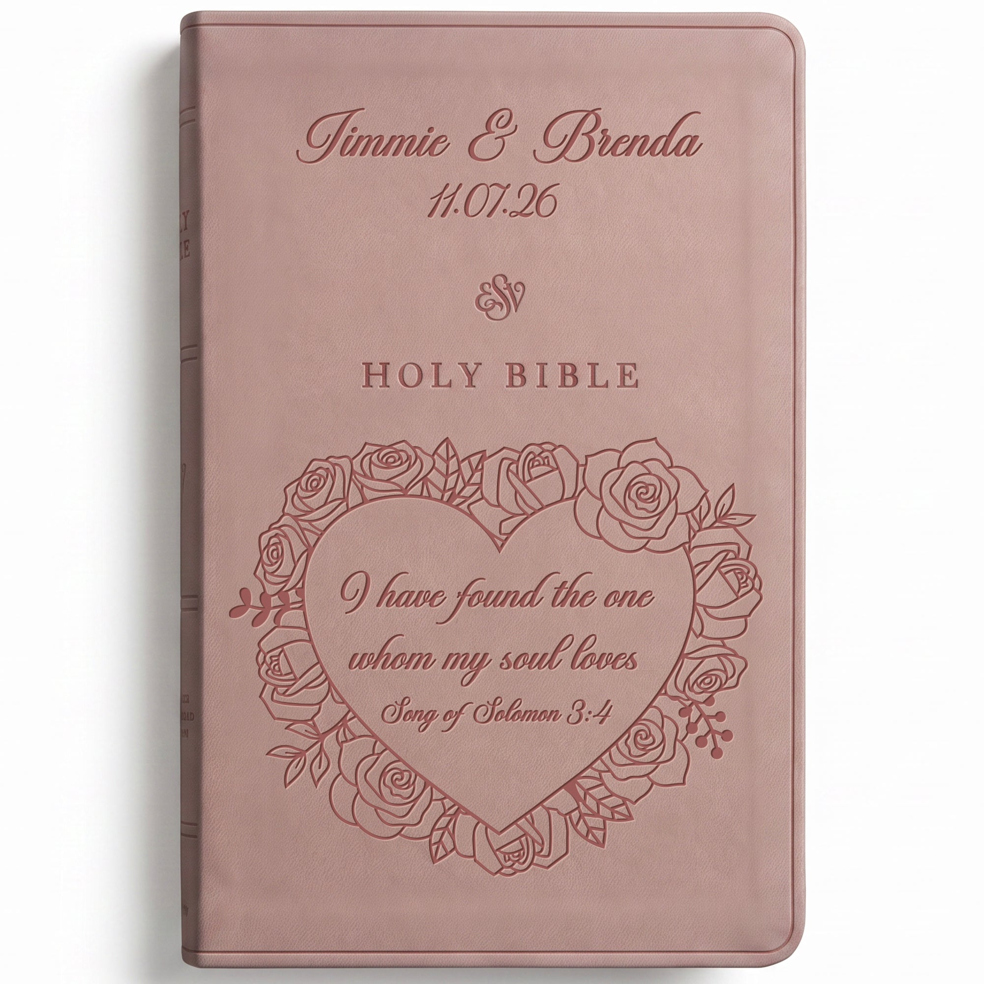 Personalized ESV Blush Rose Bible - Engraved Song of Solomon 3:4 Wedding Design