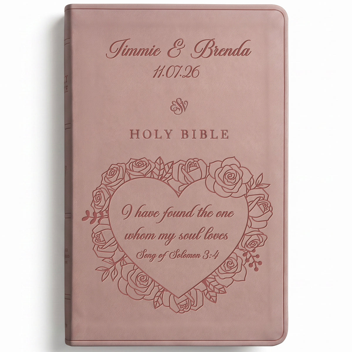 Personalized ESV Blush Rose Bible - Engraved Song of Solomon 3:4 Wedding Design