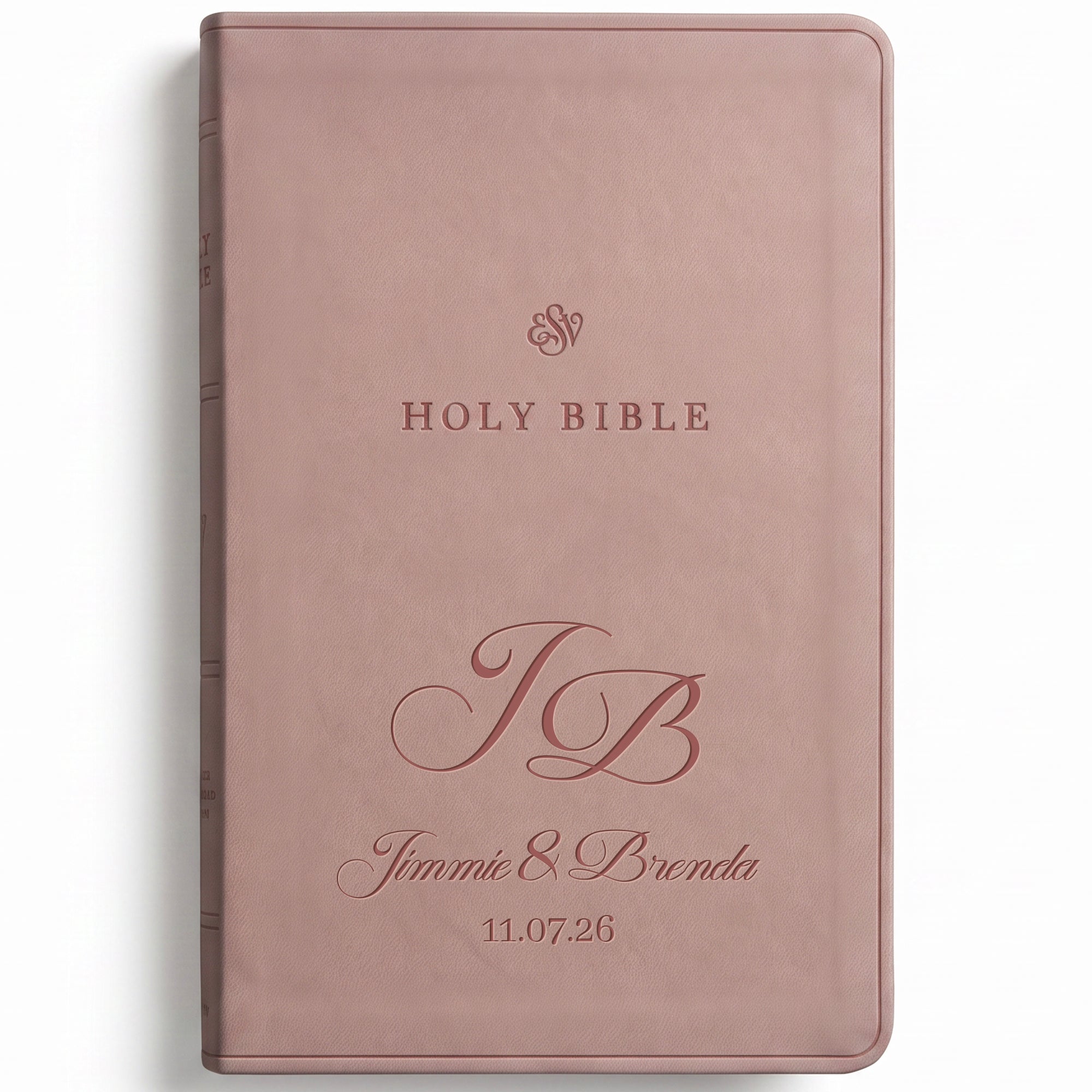 Personalized ESV Blush Rose Bible - Engraved Classic Monogram Wedding Design