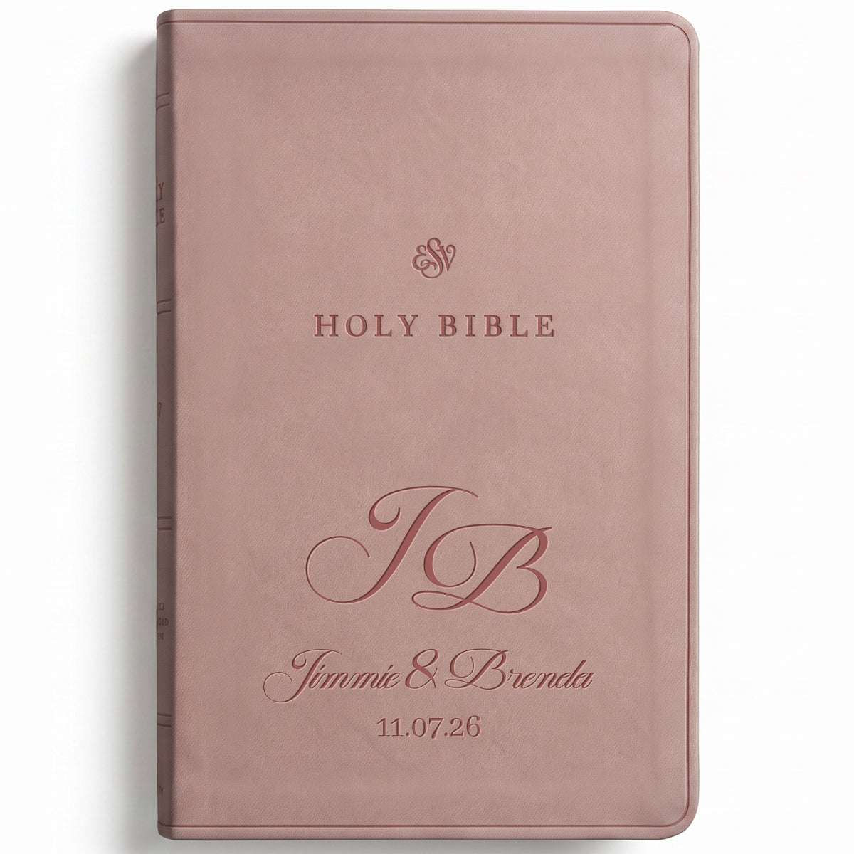 Personalized ESV Blush Rose Bible - Engraved Classic Monogram Wedding Design