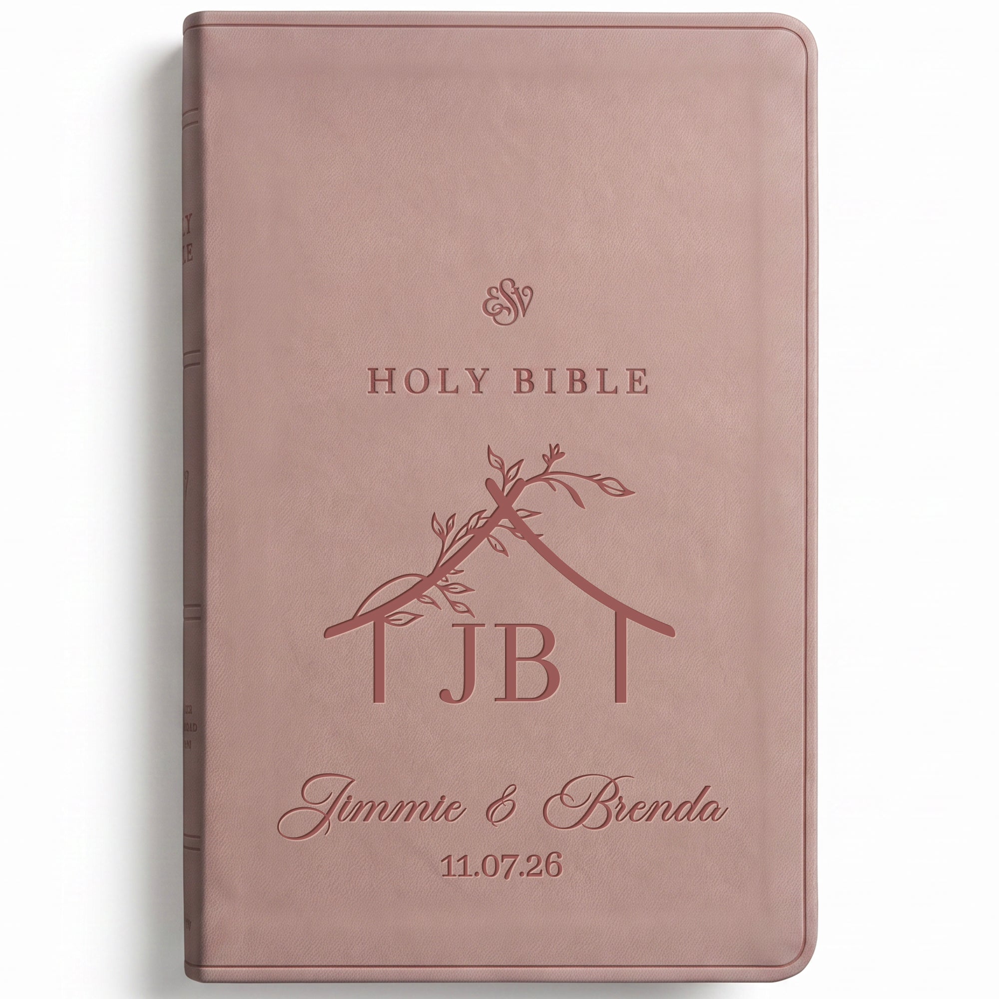 Personalized ESV Blush Rose Bible - Engraved Botanical Monogram Wedding Design