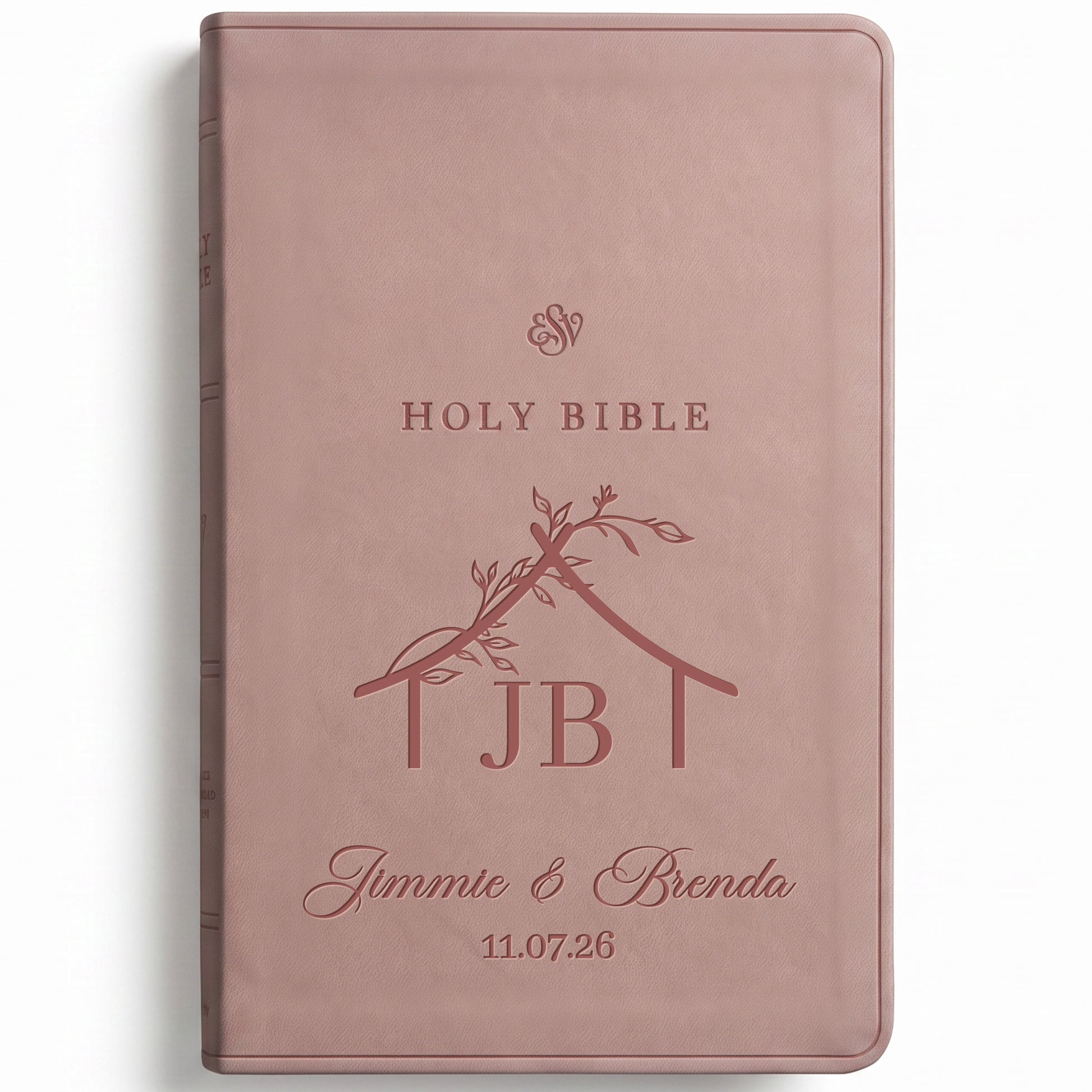 Personalized ESV Blush Rose Bible - Engraved Botanical Monogram Wedding Design