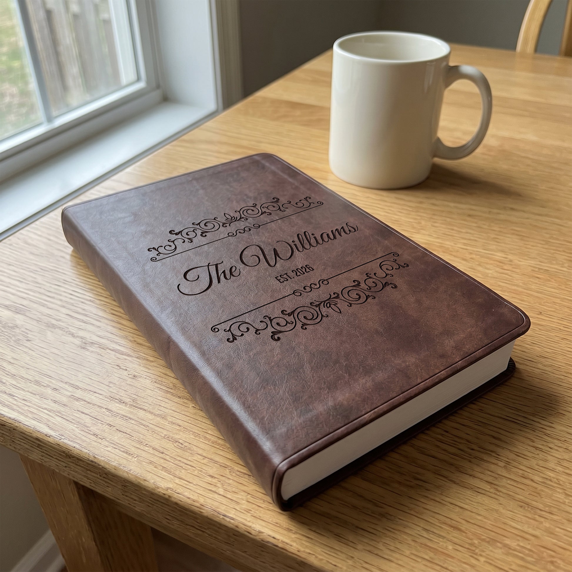 Personalized ESV Brown Bible - Engraved Frame Family Name
