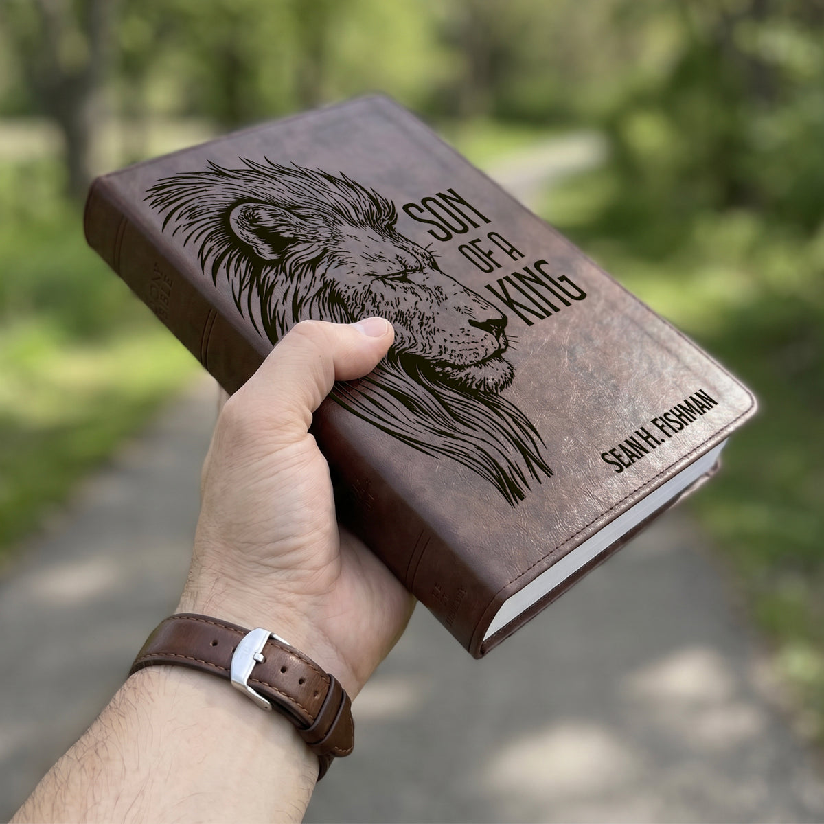 Personalized ESV Brown Bible - Engraved Lion Son of a King Design