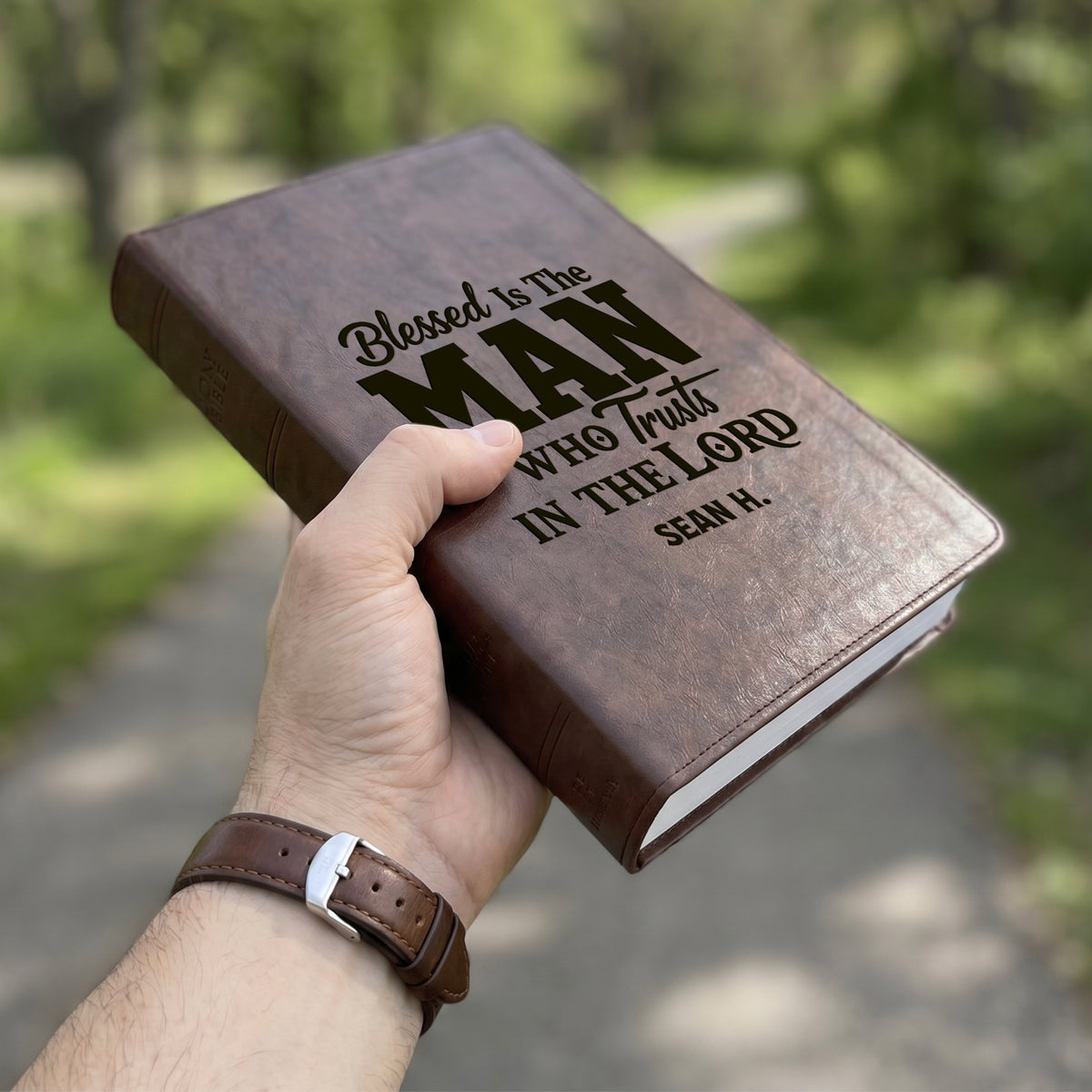 Personalized ESV Brown Bible - Engraved Man Who Trusts in the Lord Design