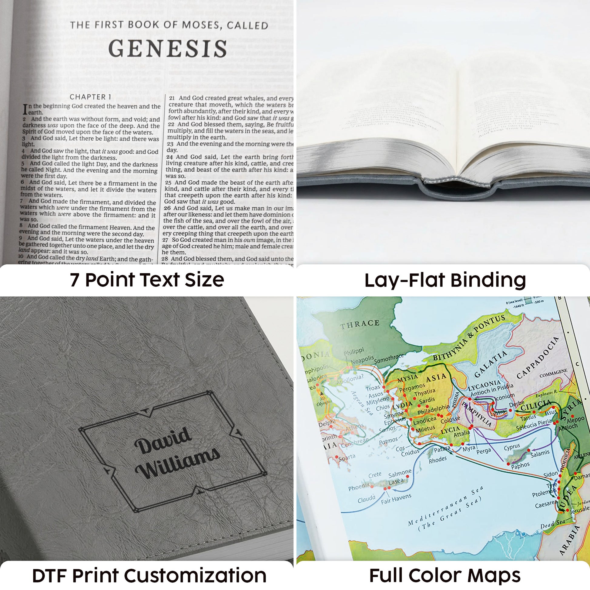 Personalized KJV Bible Gray Deluxe - Red Letter Edition - Floral Frame