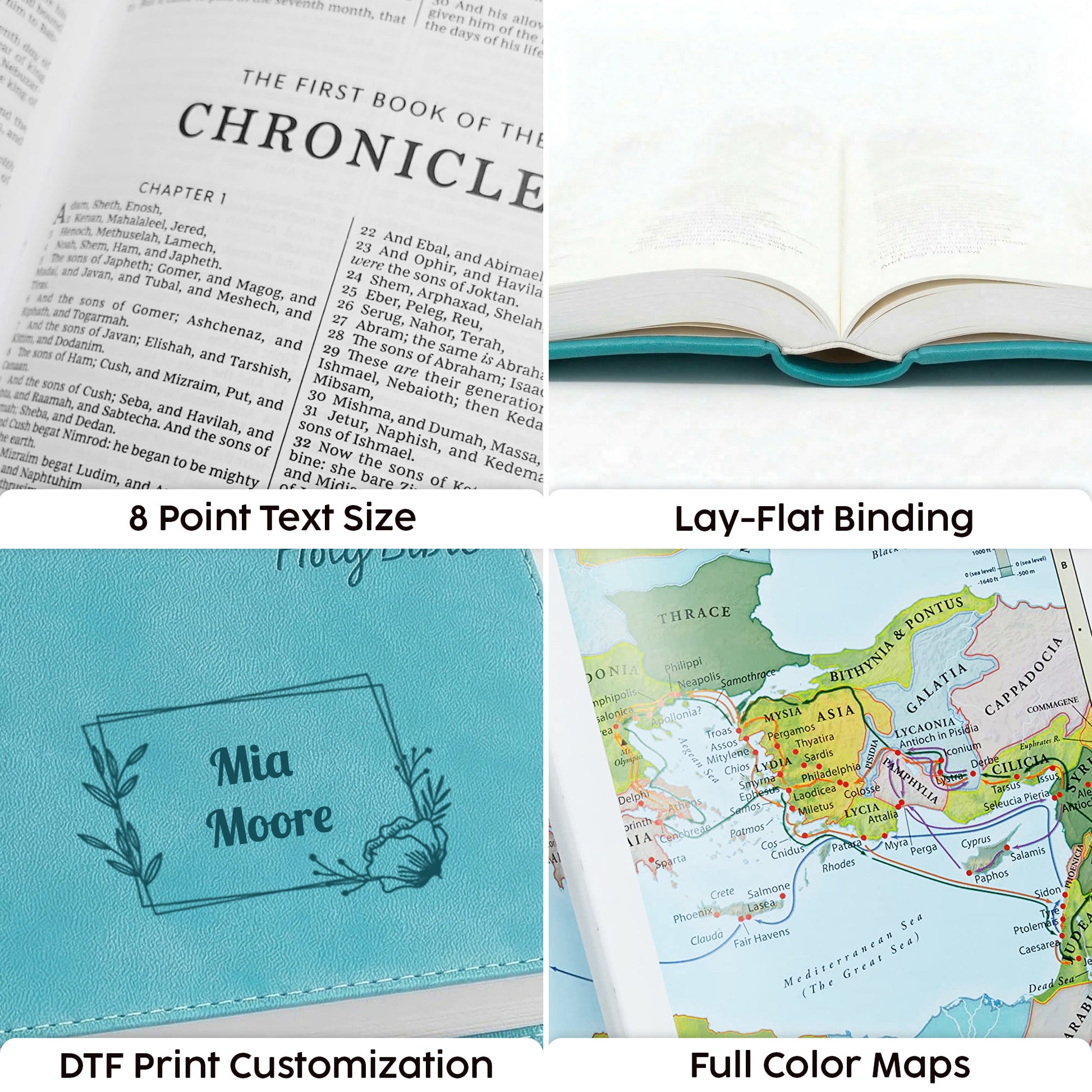 Personalized KJV Bible Turquoise - Red Letter - Floral Frame
