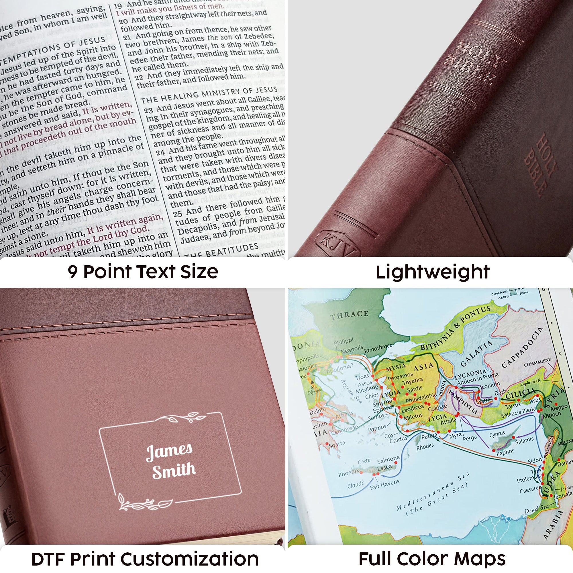 Personalized KJV Bible Brown Thinline - Red Letter - Floral Frame