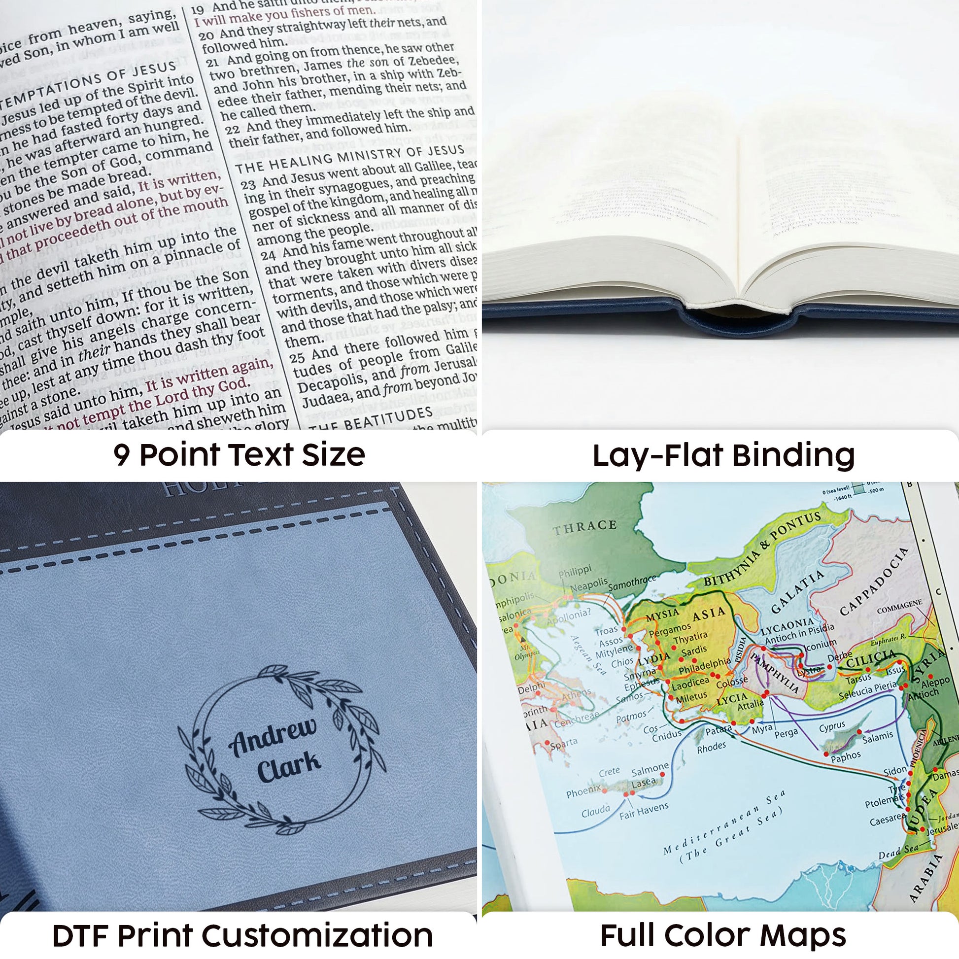 Personalized KJV Bible Navy Thinline - Red Letter - Floral Frame