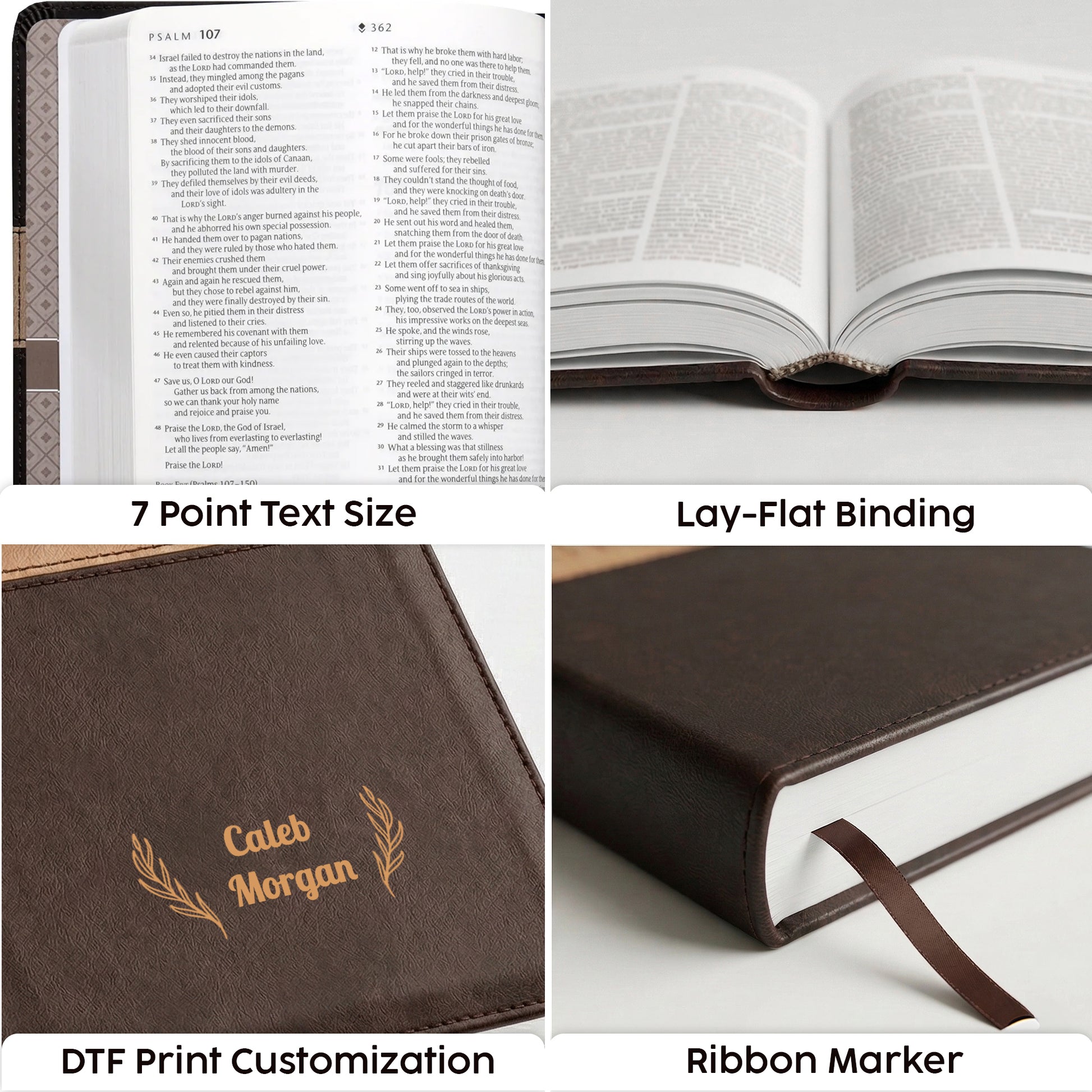 Personalized NLT Bible Dark Brown/Tan TuTone - Red Letter - Floral Frame