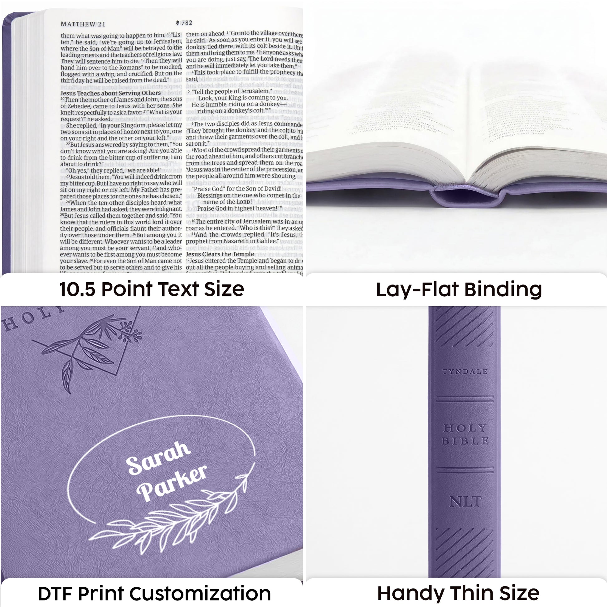 Personalized NLT Lavender Thinline Bible - Large Print, Filament Enabled - Floral Frame