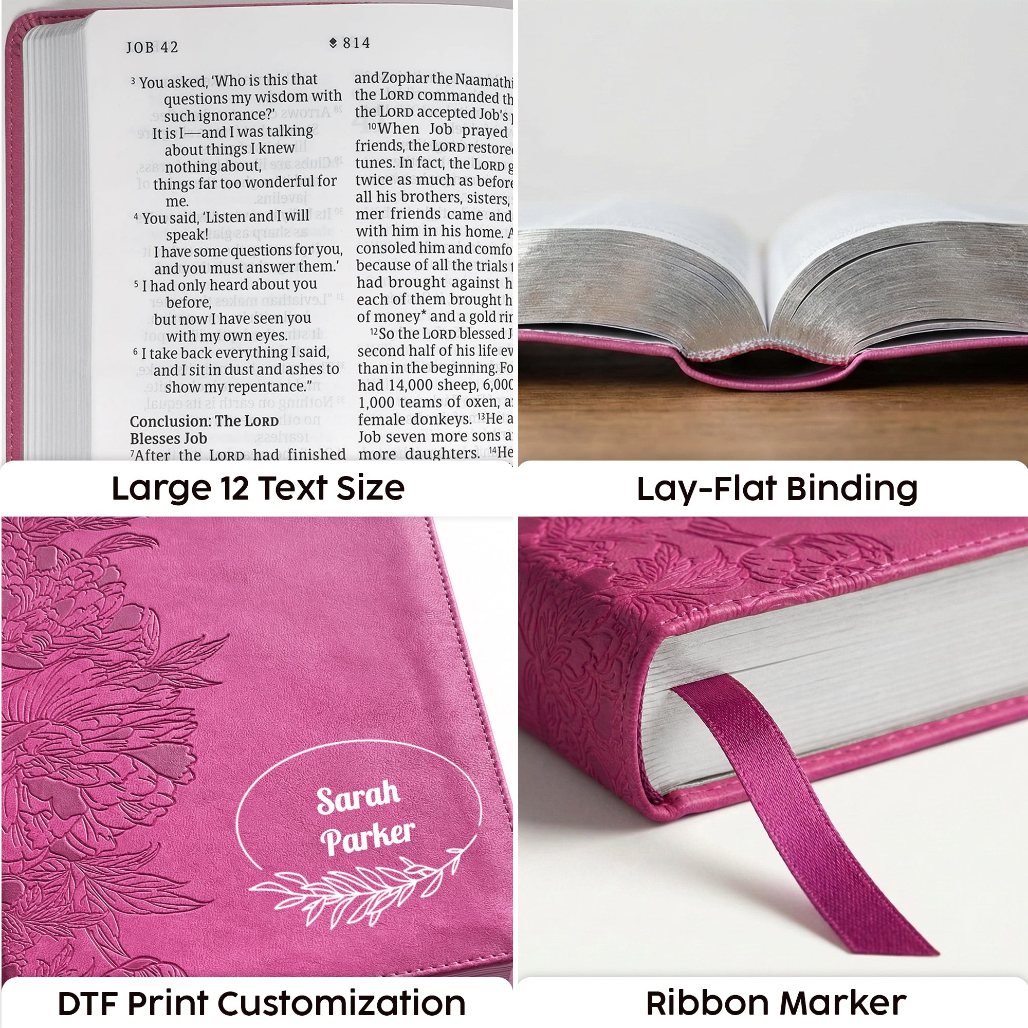 Personalized NLT Giant Print Bible - Red Letter, Filament Enabled - Peony Pink - Floral Frame
