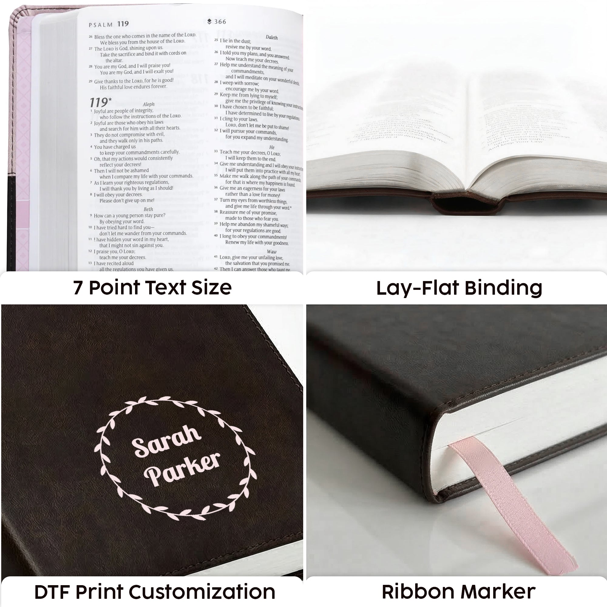 Personalized NLT Bible Dark Brown/Pink Tu Tone - Red Letter, Filament Enabled - Floral Frame