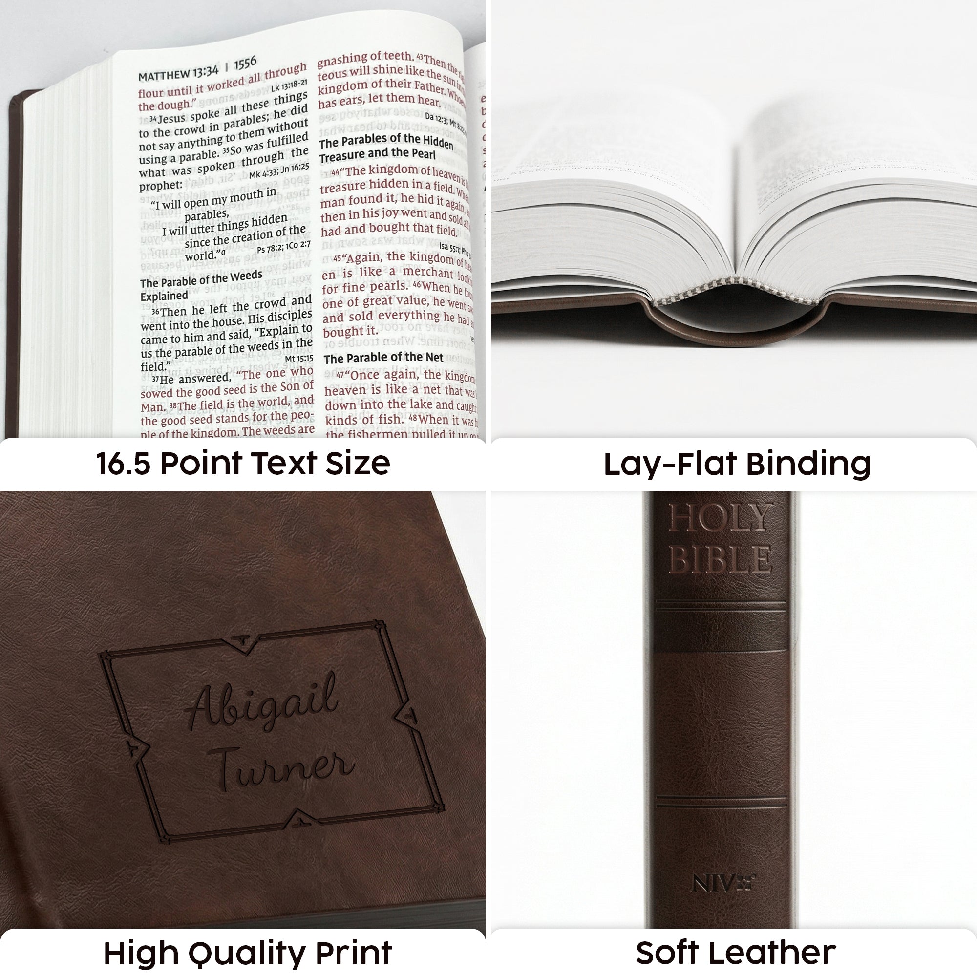 Personalized Super Giant Print NIV Reference Bible Brown - Floral Frame - Red Letter