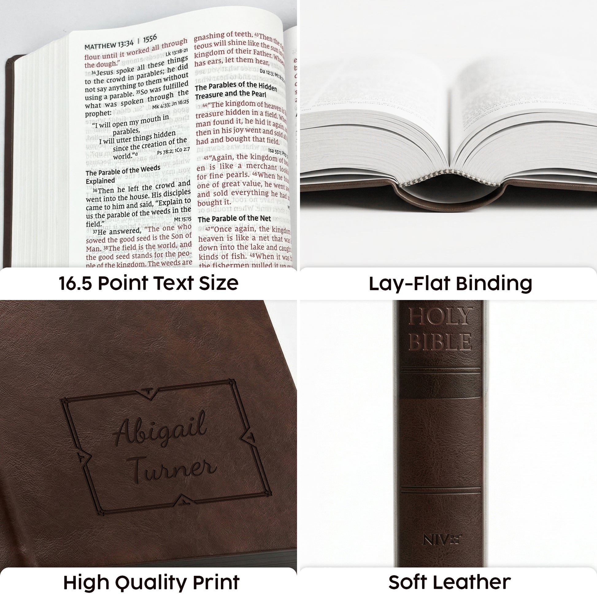 Personalized Super Giant Print NIV Reference Bible Brown - Floral Frame - Red Letter