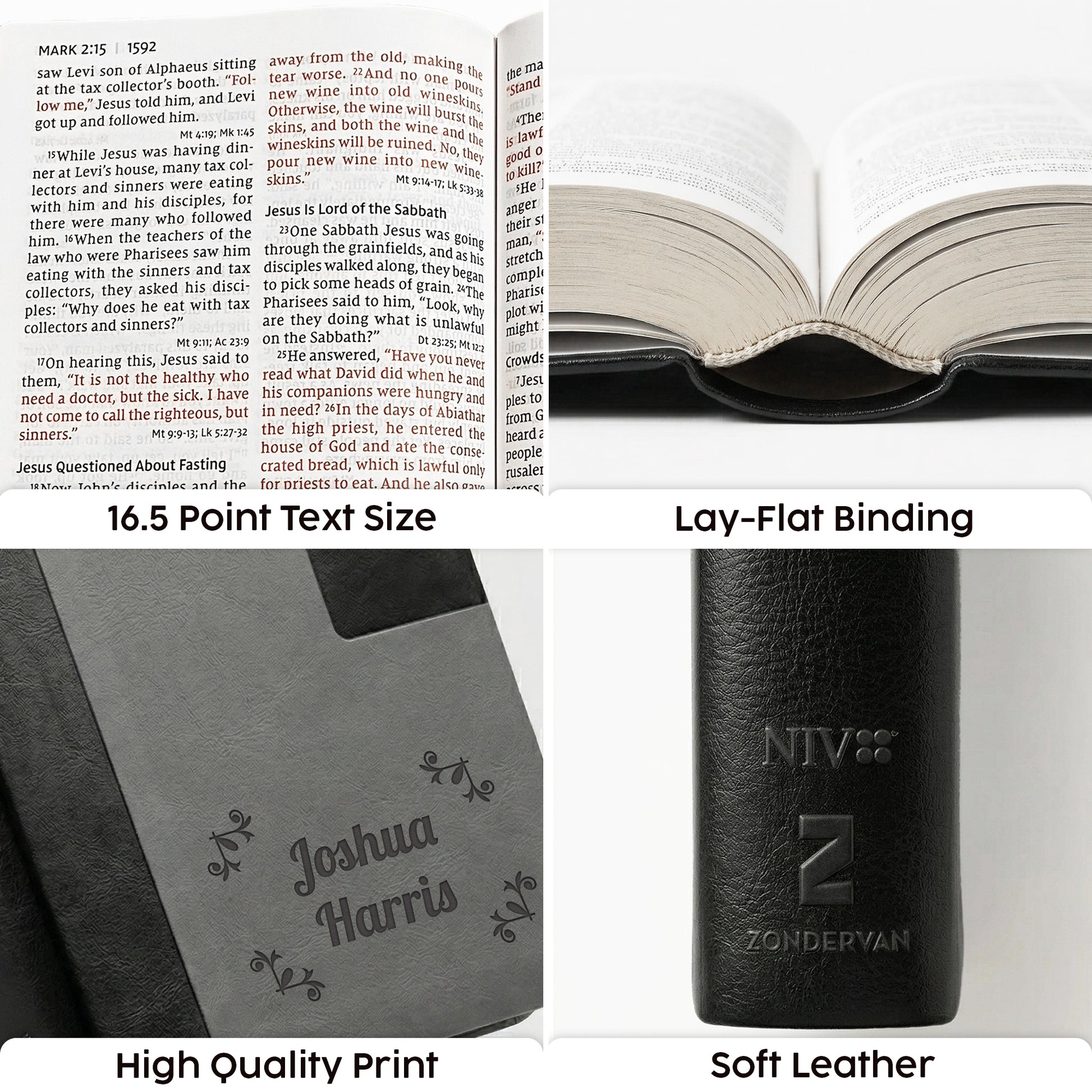 Personalized Super Giant Print NIV Reference Bible Charcoal - Engraved Floral Frame - Red Letter