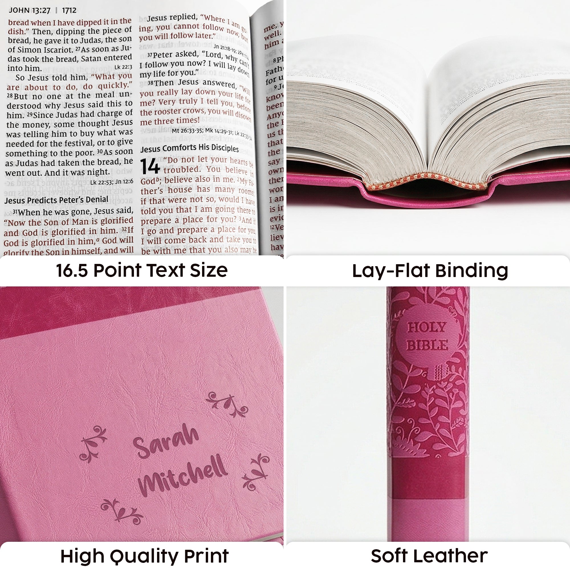 Personalized Super Giant Print NIV Reference Bible Pink - Engraved Floral Frame - Red Letter
