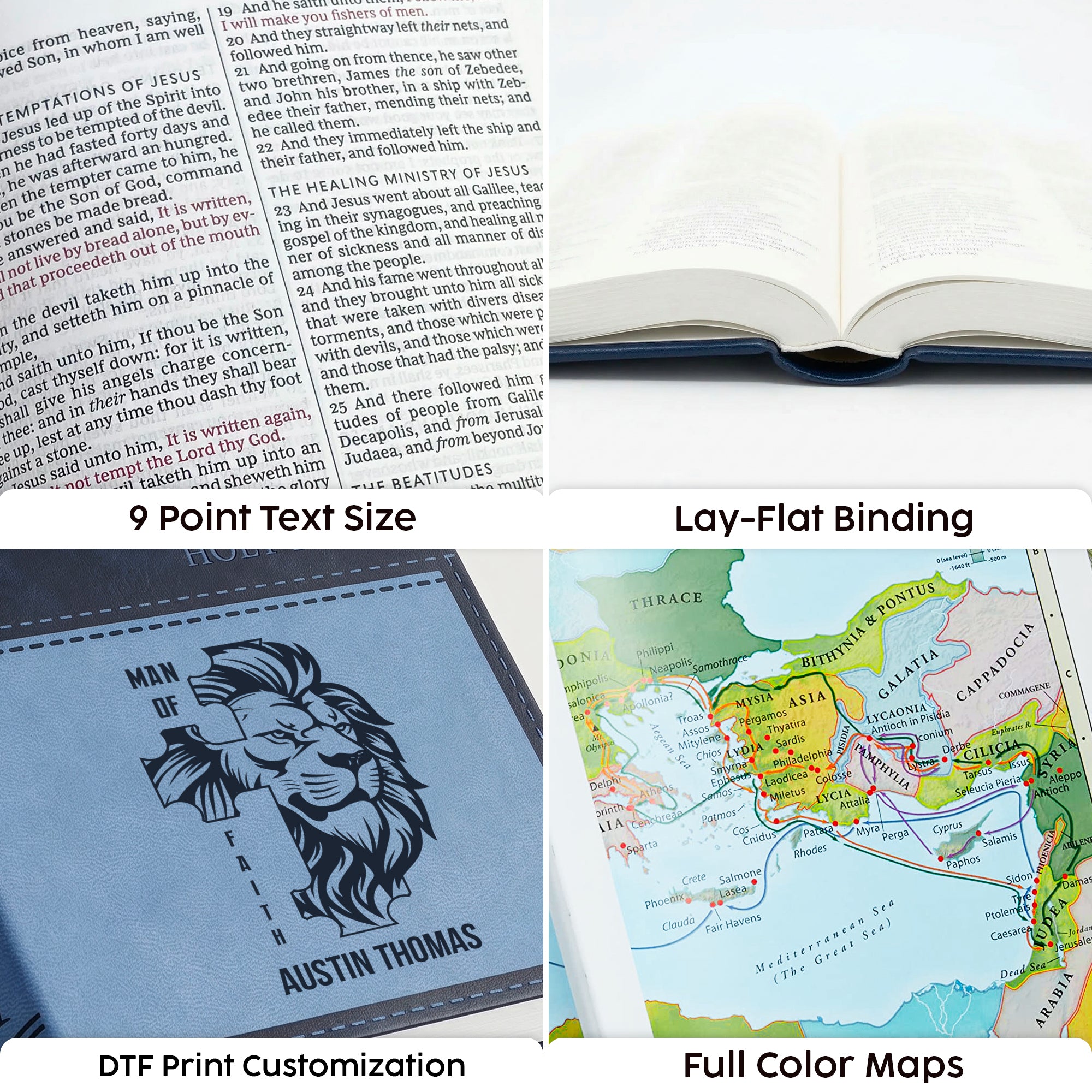 Personalized KJV Bible Navy Thinline - Lion Cross Design - Red Letter
