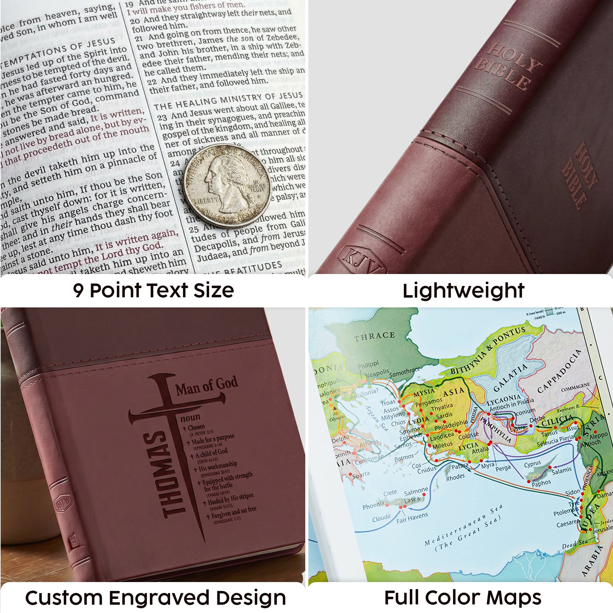 Personalized KJV Bible Brown Thinline - Man of God Cross Design - Red Letter