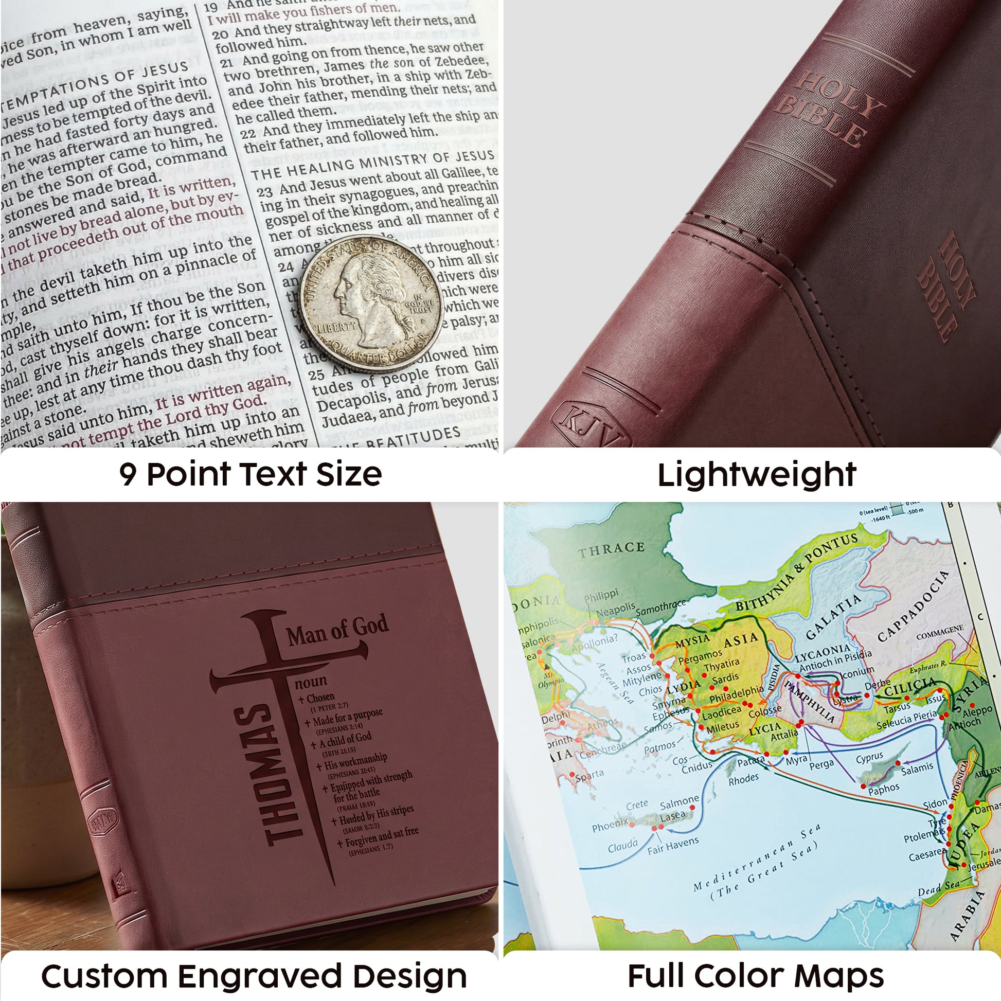 Personalized KJV Bible Brown Thinline - Man of God Cross Design - Red Letter