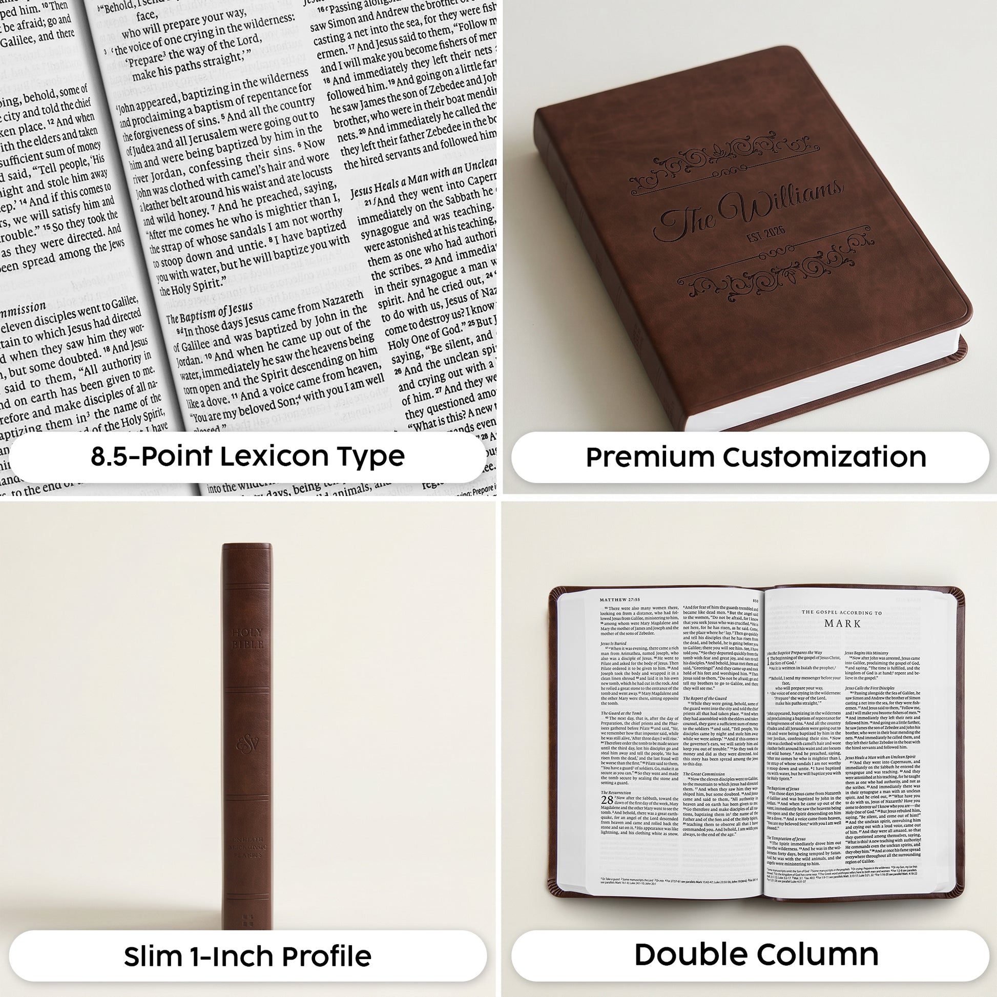 Personalized ESV Brown Bible - Engraved Frame Family Name