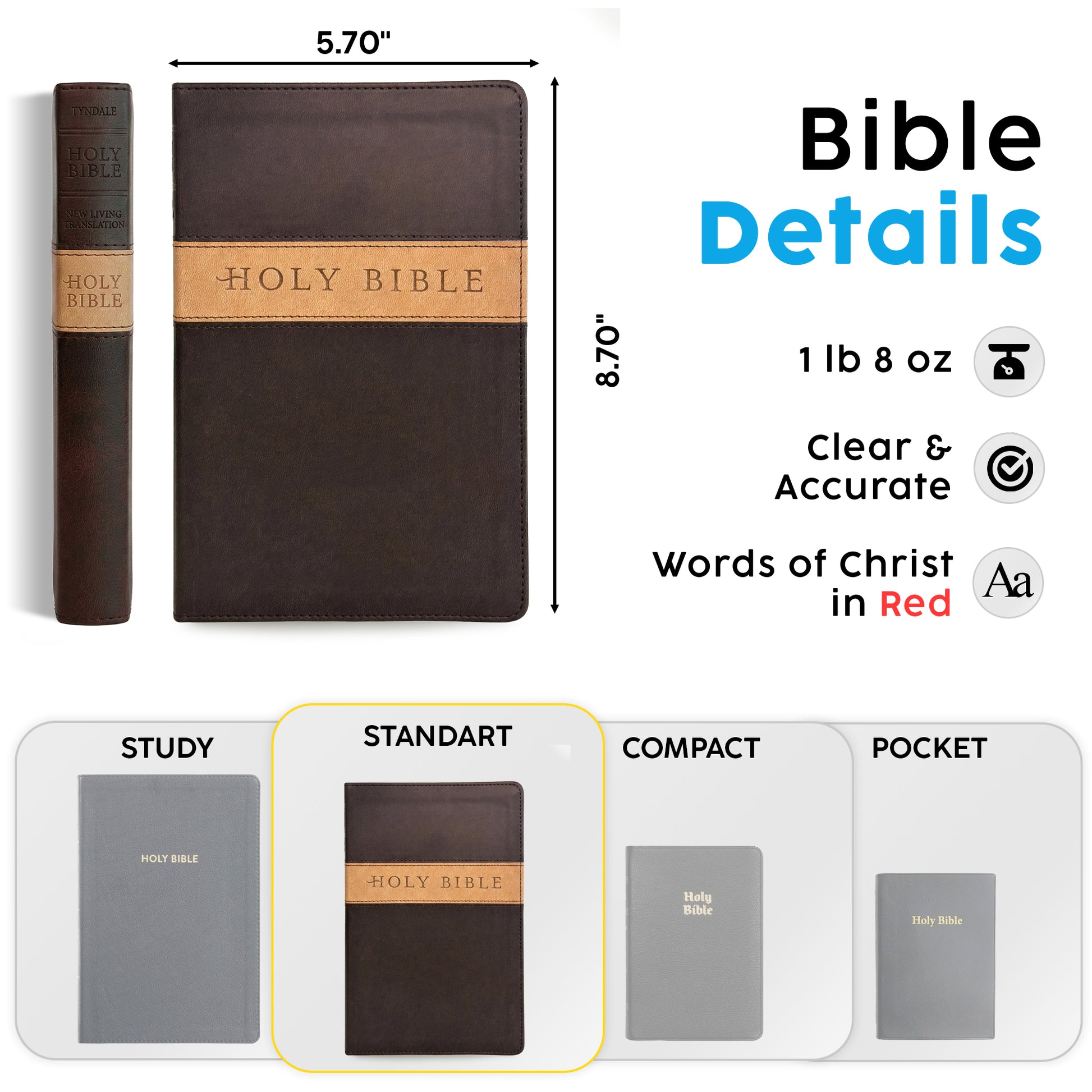 Personalized NLT Bible Dark Brown/Tan TuTone - Engraved Graduation Design - Red Letter