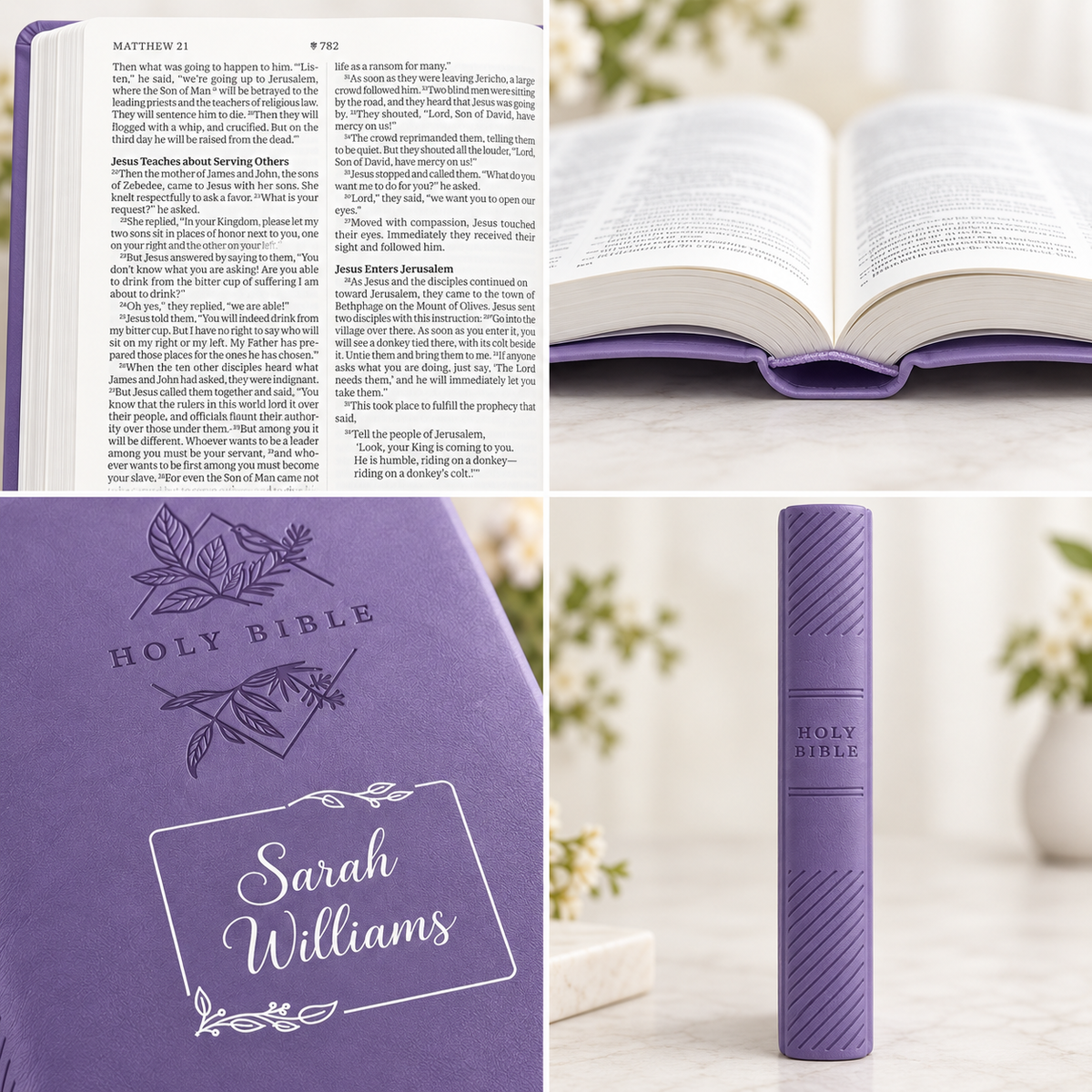 Personalized NLT Lavender Thinline Bible - Large Print, Filament Enabled - Floral Frame