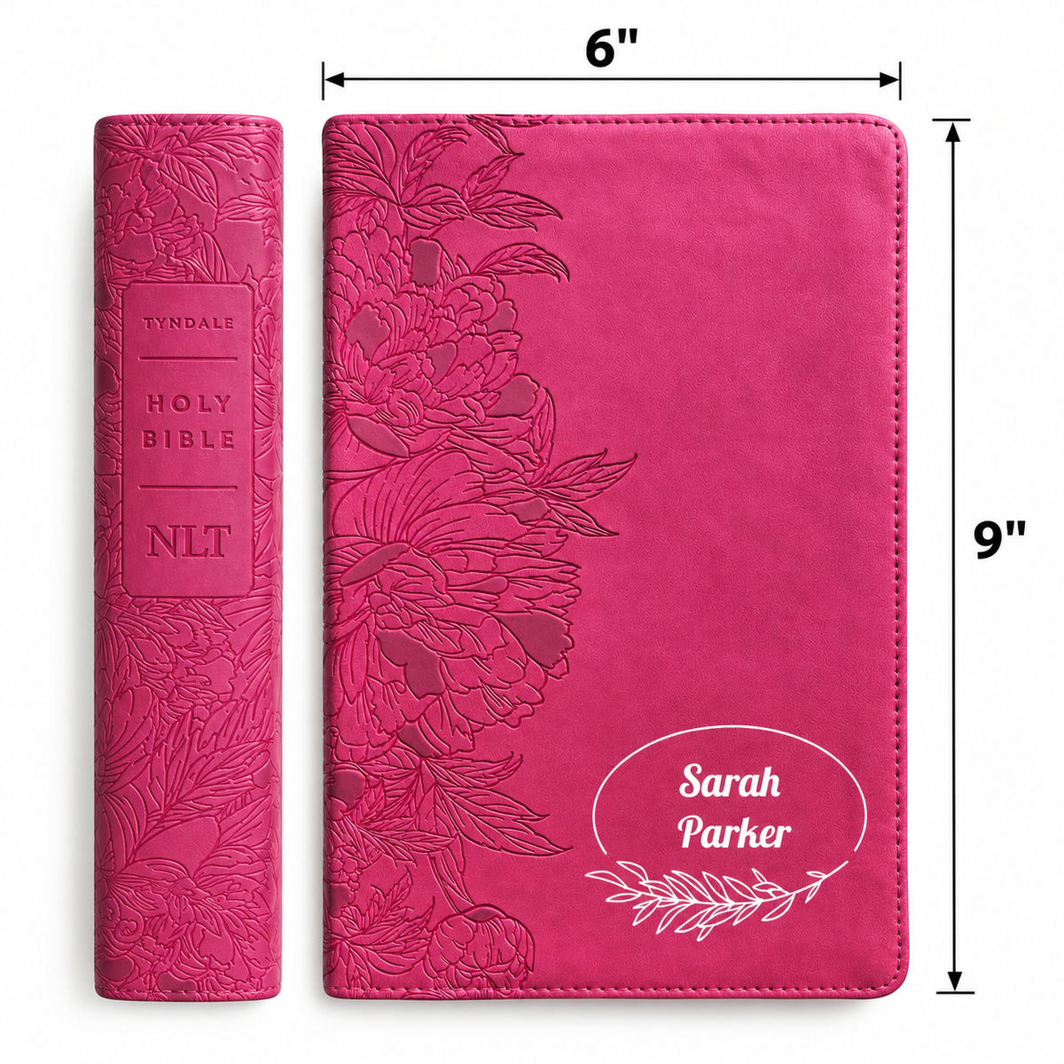 Personalized NLT Giant Print Bible - Red Letter, Filament Enabled - Peony Pink - Floral Frame