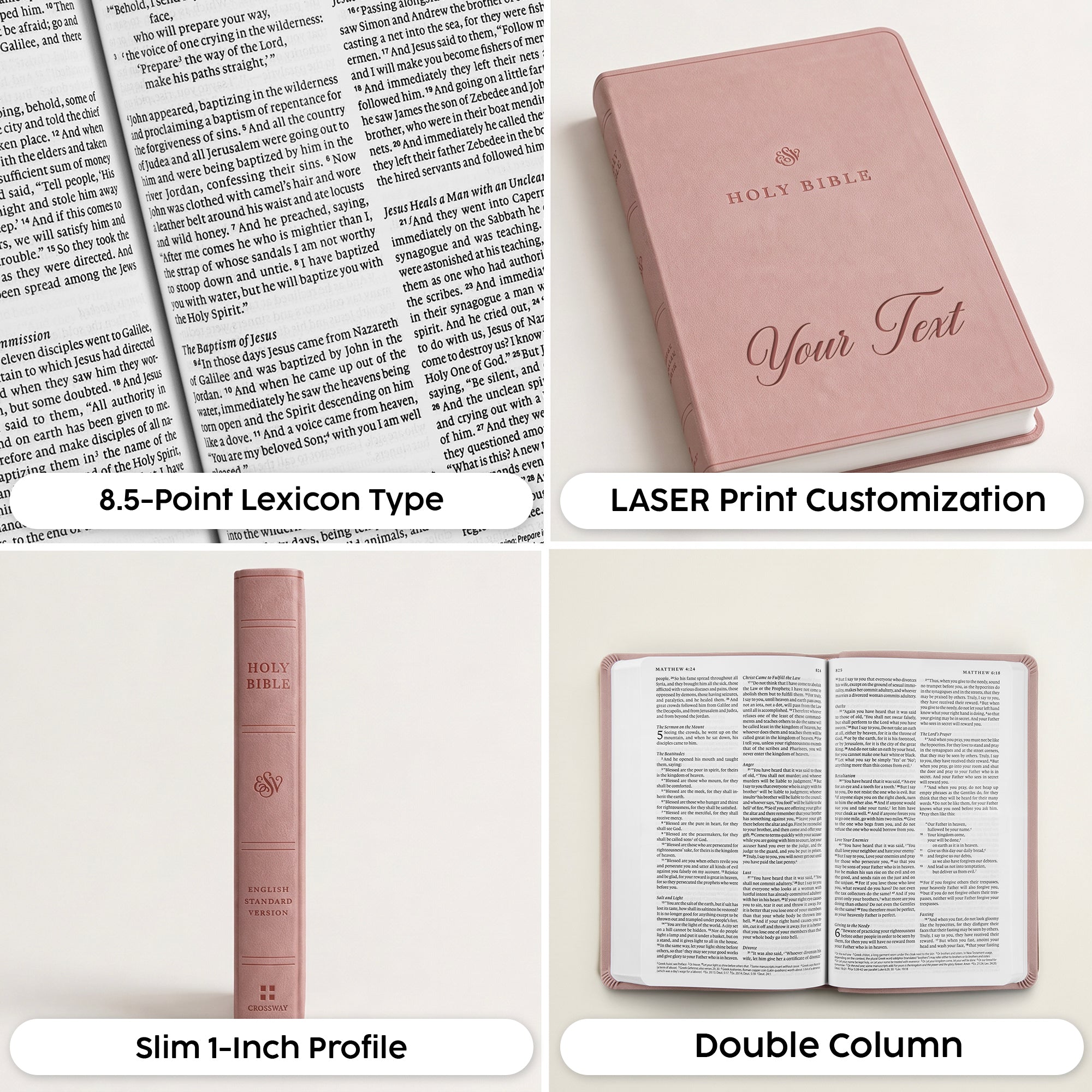 Personalized ESV Blush Rose Bible - Engraved Botanical Monogram Wedding Design