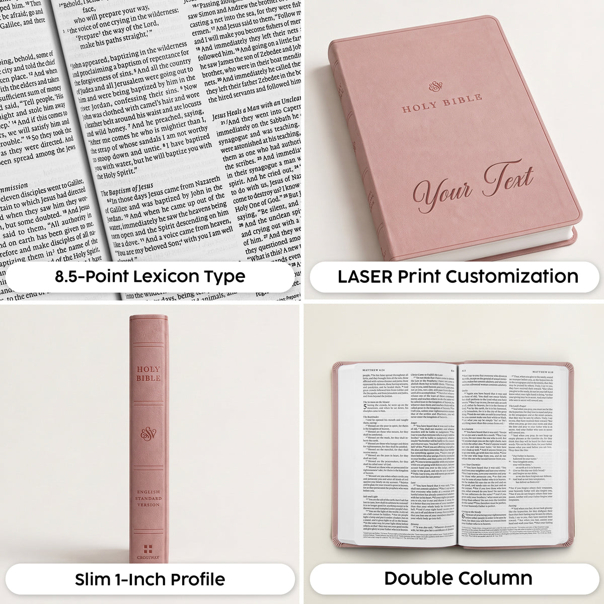 Personalized ESV Blush Rose Bible - Engraved Song of Solomon 3:4 Wedding Design