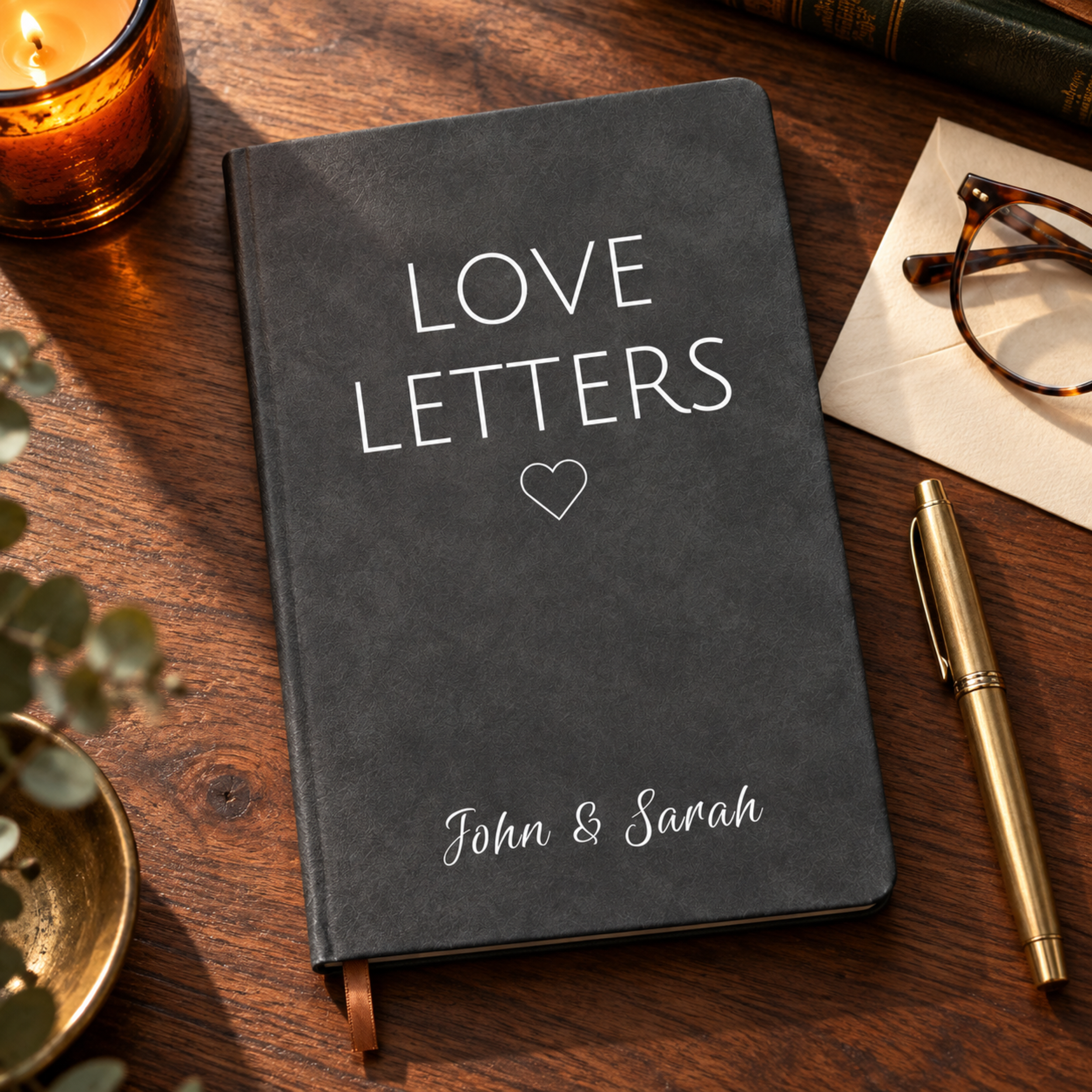 Personalized Love Letters Journal – Custom Couple Names Notebook, Romantic Anniversary or Wedding Gift