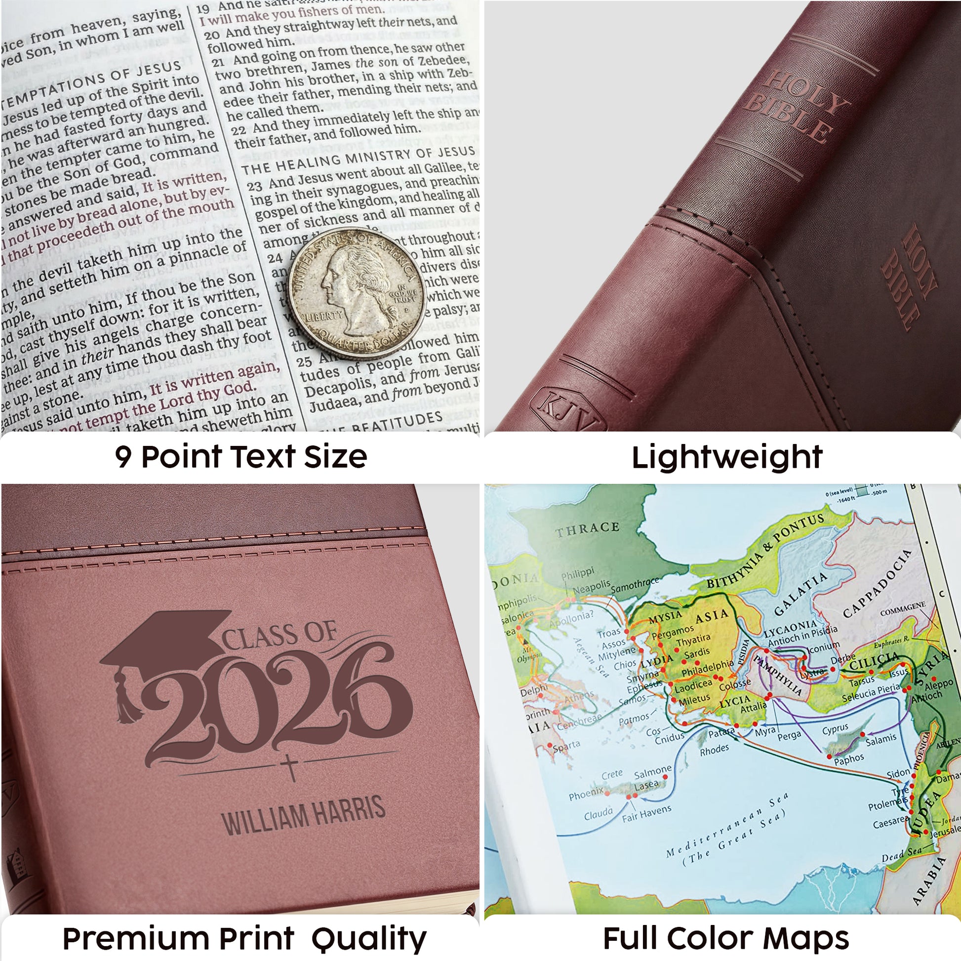 Personalized KJV Bible Brown Thinline - Engraved Graduation Design - Red Letter