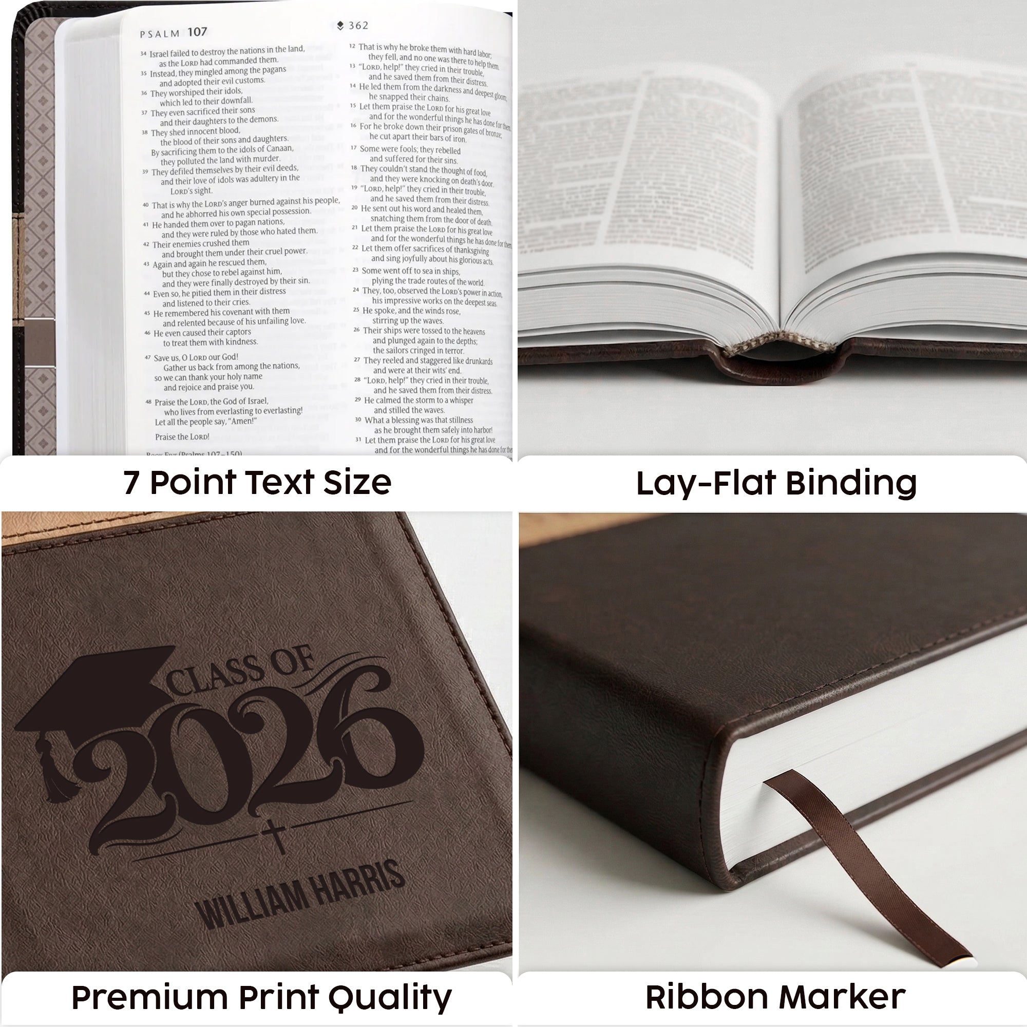 Personalized NLT Bible Dark Brown/Tan TuTone - Engraved Graduation Design - Red Letter