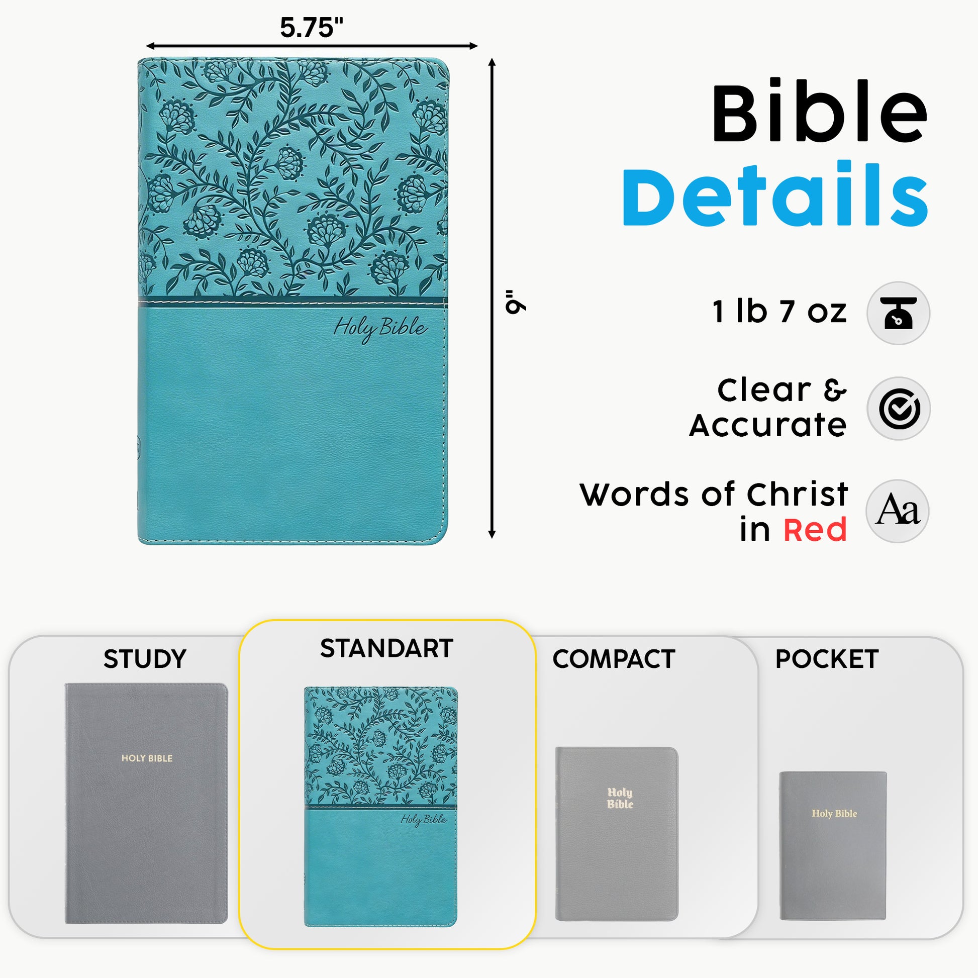 Personalized KJV Bible Turquoise - Red Letter - Floral Frame