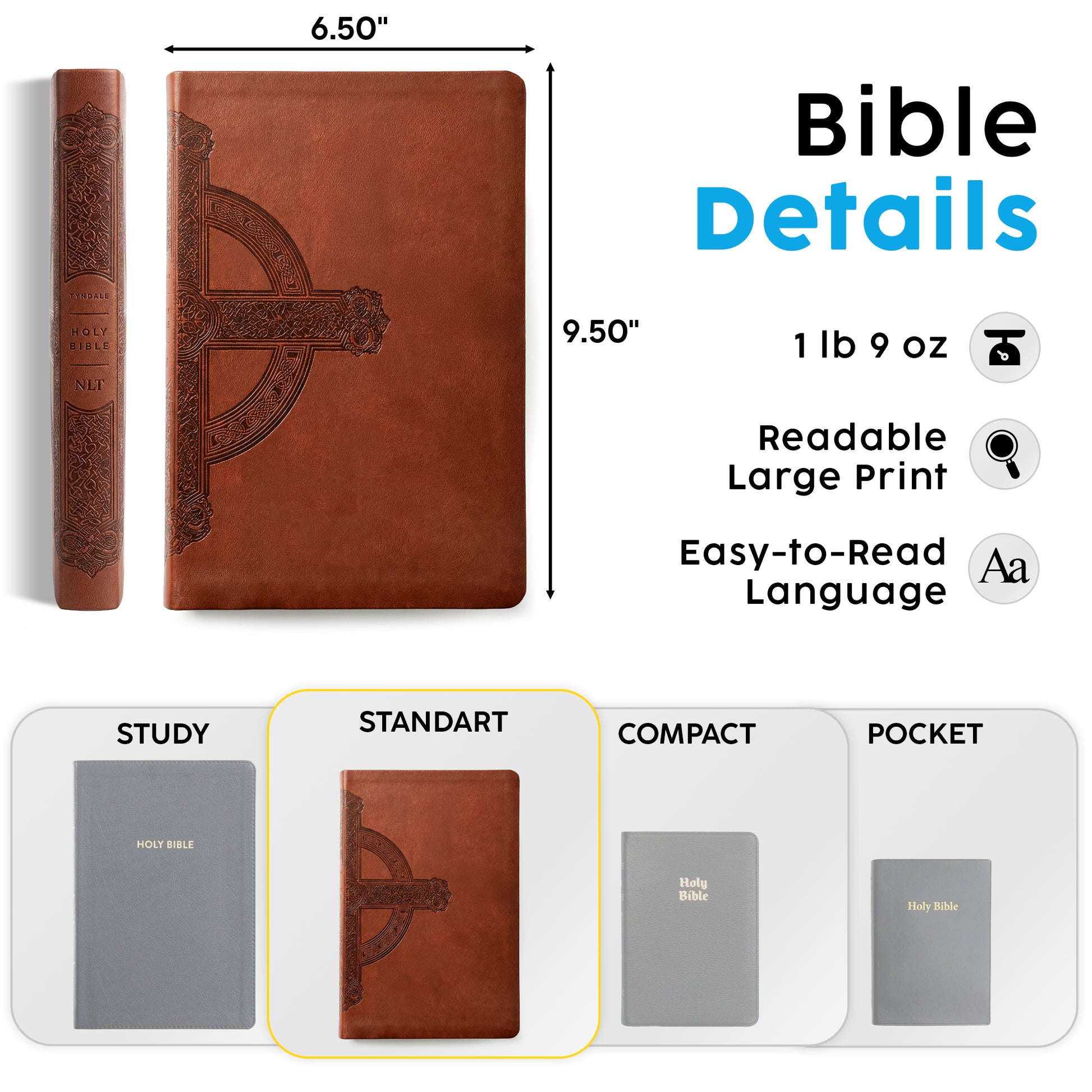 Personalized NLT Large Print Value Thinline Bible, Filament Enabled - Brown Celtic Cross - Floral Frame