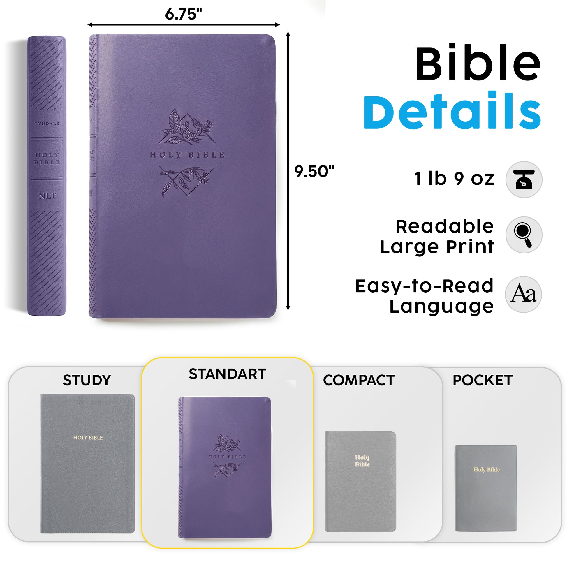 Personalized NLT Lavender Thinline Bible - Large Print, Filament Enabled - Floral Frame