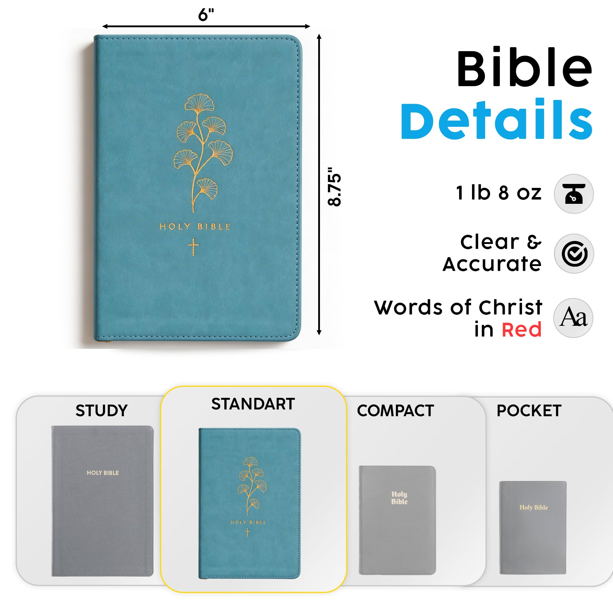 Personalized NLT Teal Cross Bible - Red Letter - Floral Frame