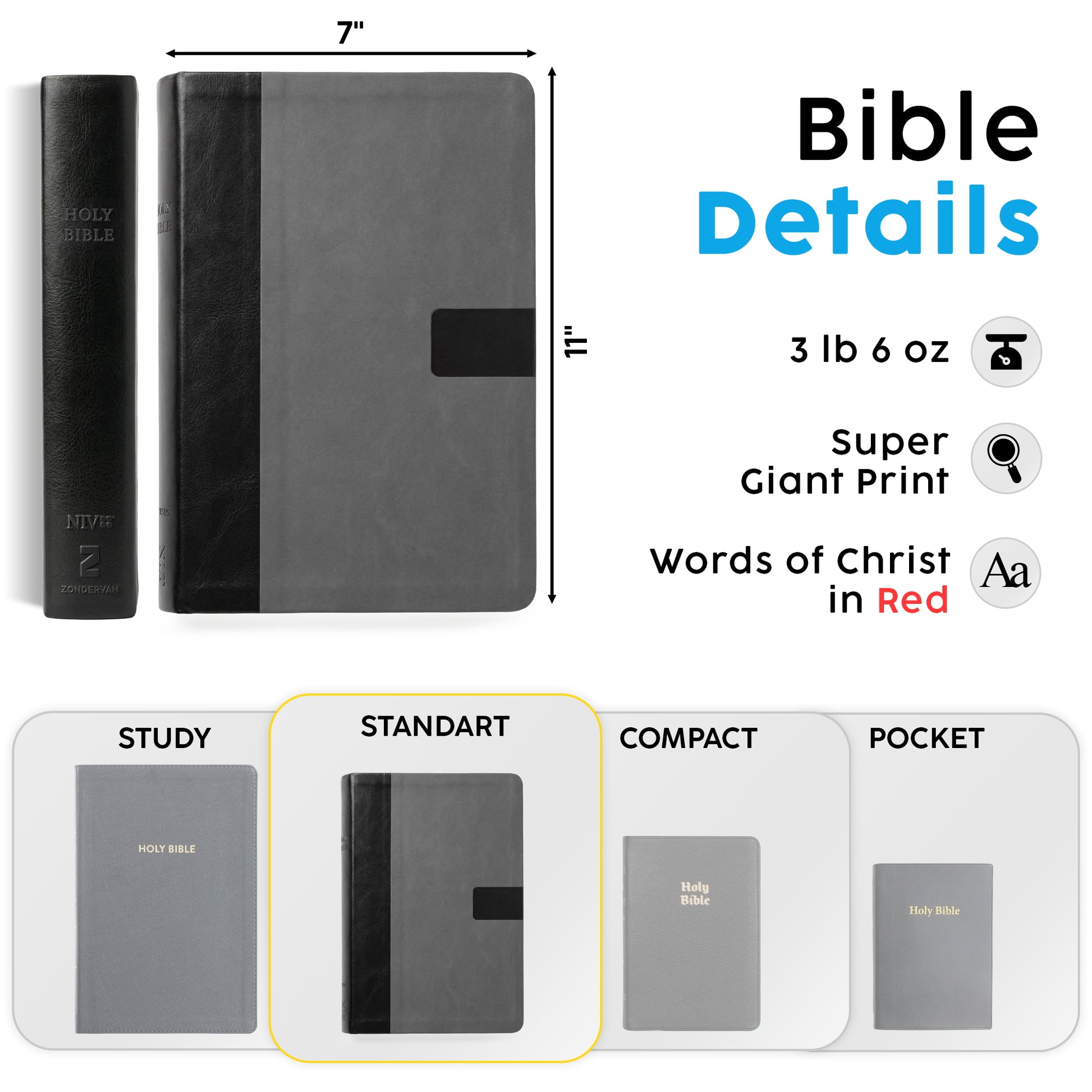 Personalized Super Giant Print NIV Reference Bible Charcoal - Engraved Floral Frame - Red Letter