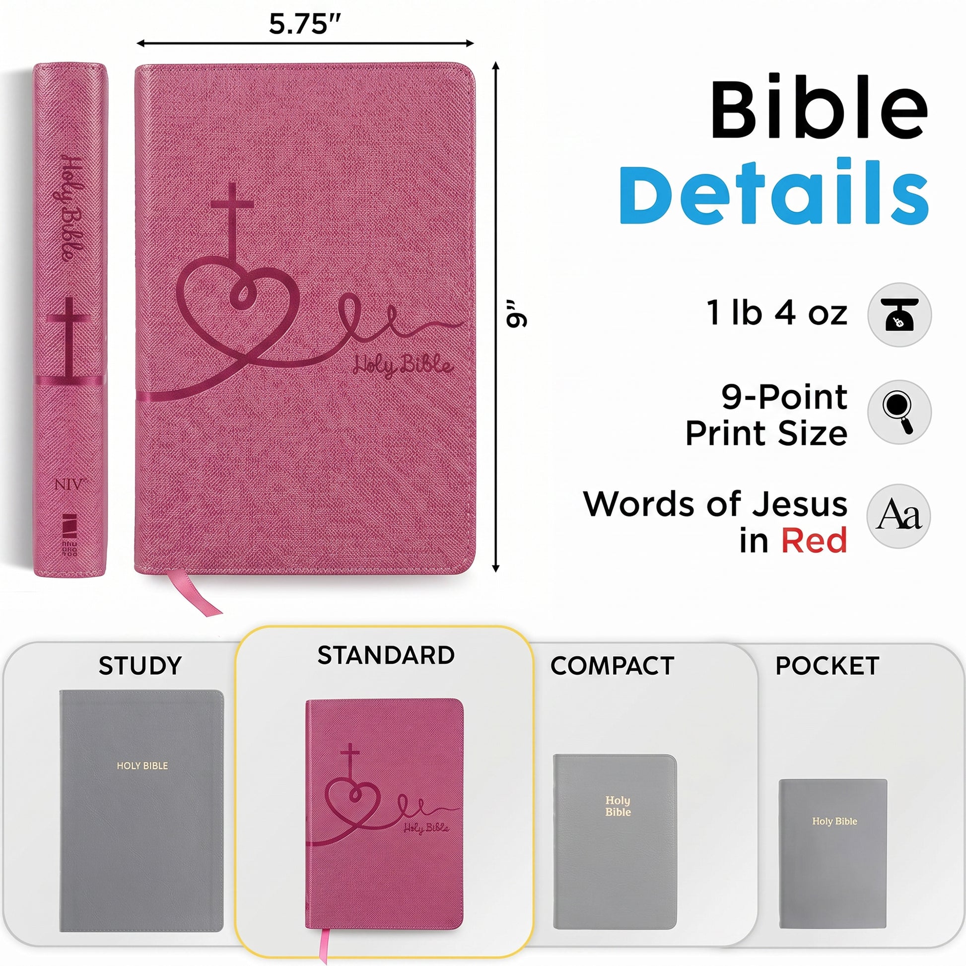 Personalized NIV Bible for Kids - Pink Icon - Red Letter
