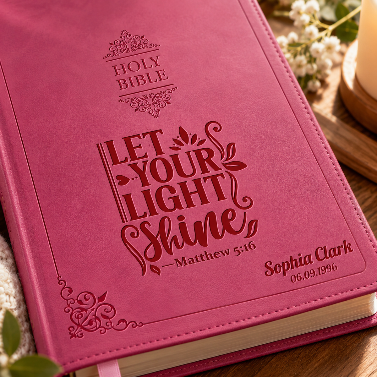 Personalized NIV Bible Large Print - Pink Thinline - Engraved Verse