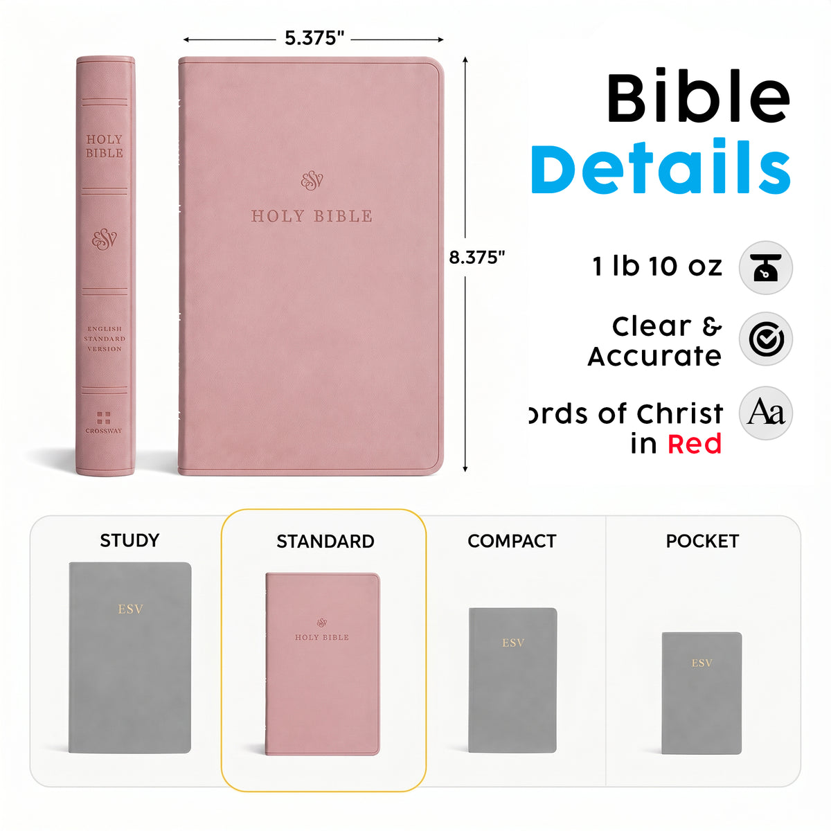 Personalized ESV Blush Rose Bible - Engraved Song of Solomon 3:4 Wedding Design