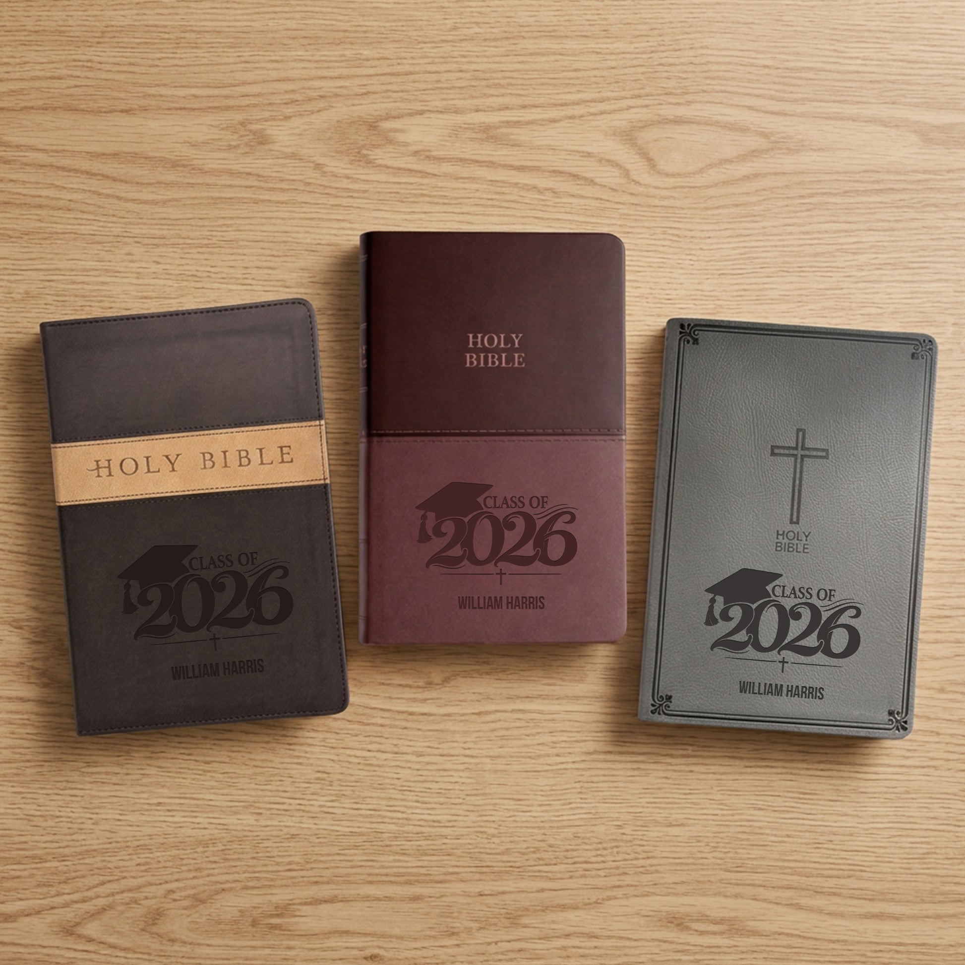 Personalized KJV Bible Brown Thinline - Engraved Graduation Design - Red Letter