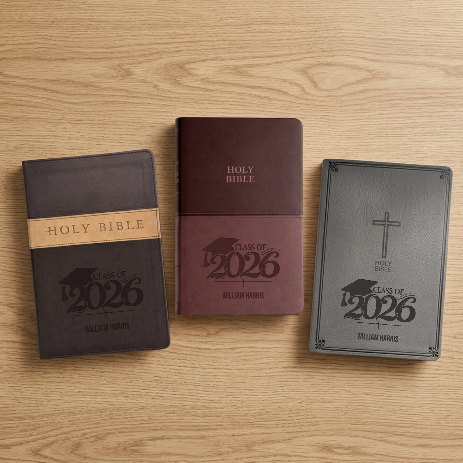 Personalized NLT Bible Dark Brown/Tan TuTone - Engraved Graduation Design - Red Letter