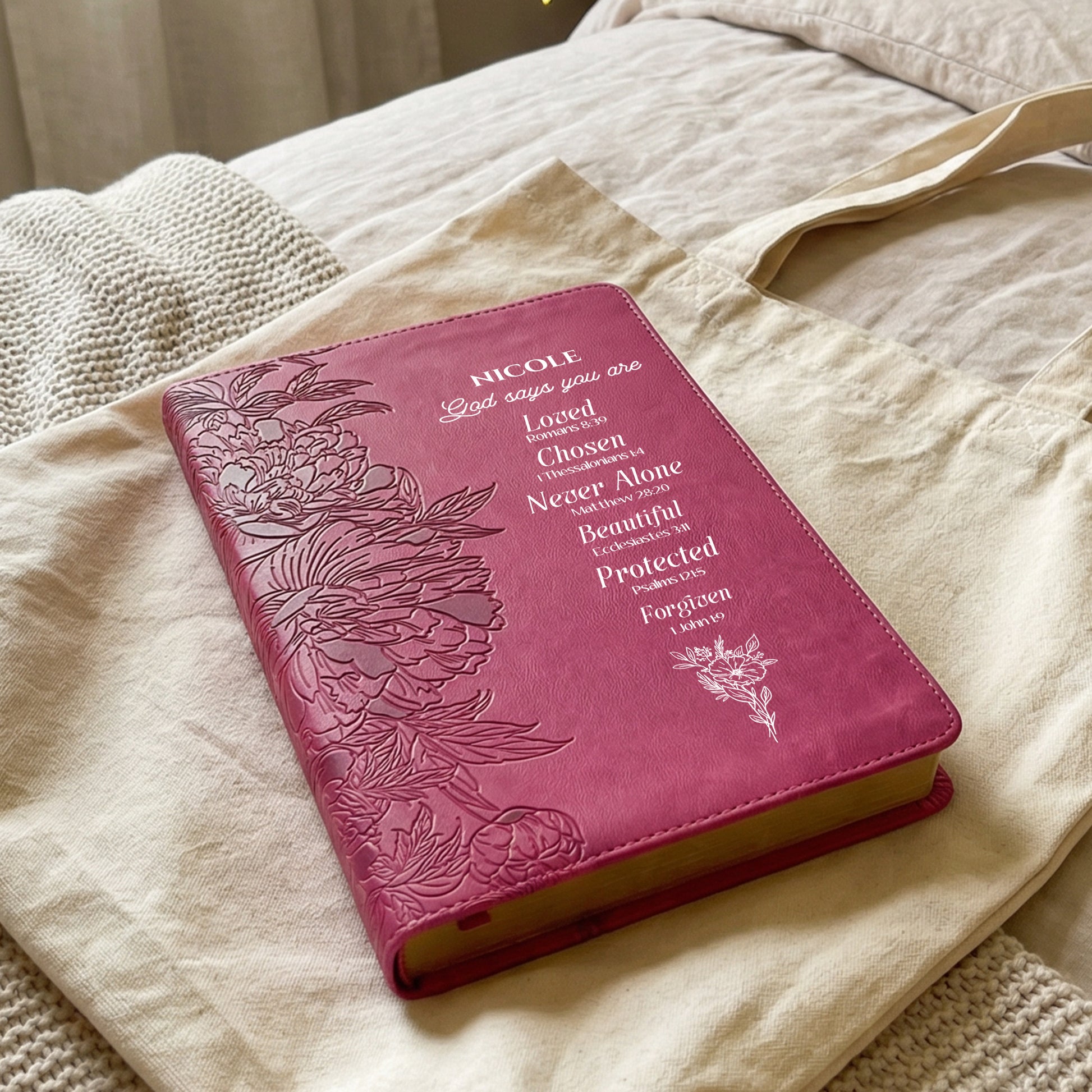 Personalized NLT Giant Print Bible - Red Letter, Filament Enabled - Peony Pink - Verse-Inspired