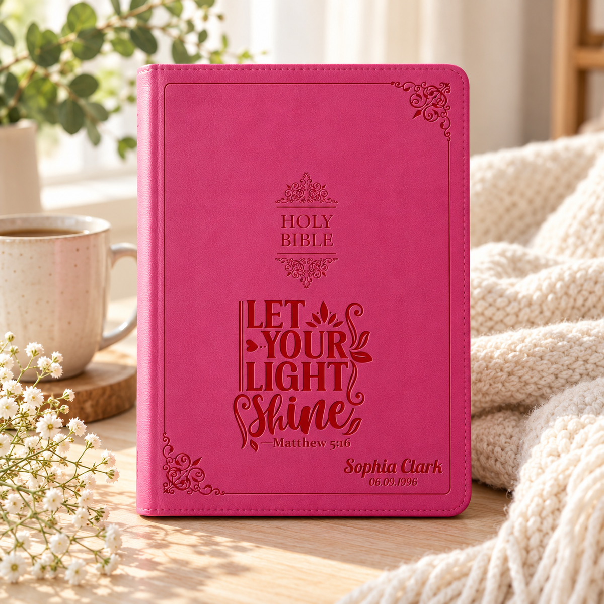 Personalized NIV Bible Large Print - Pink Thinline - Engraved Verse