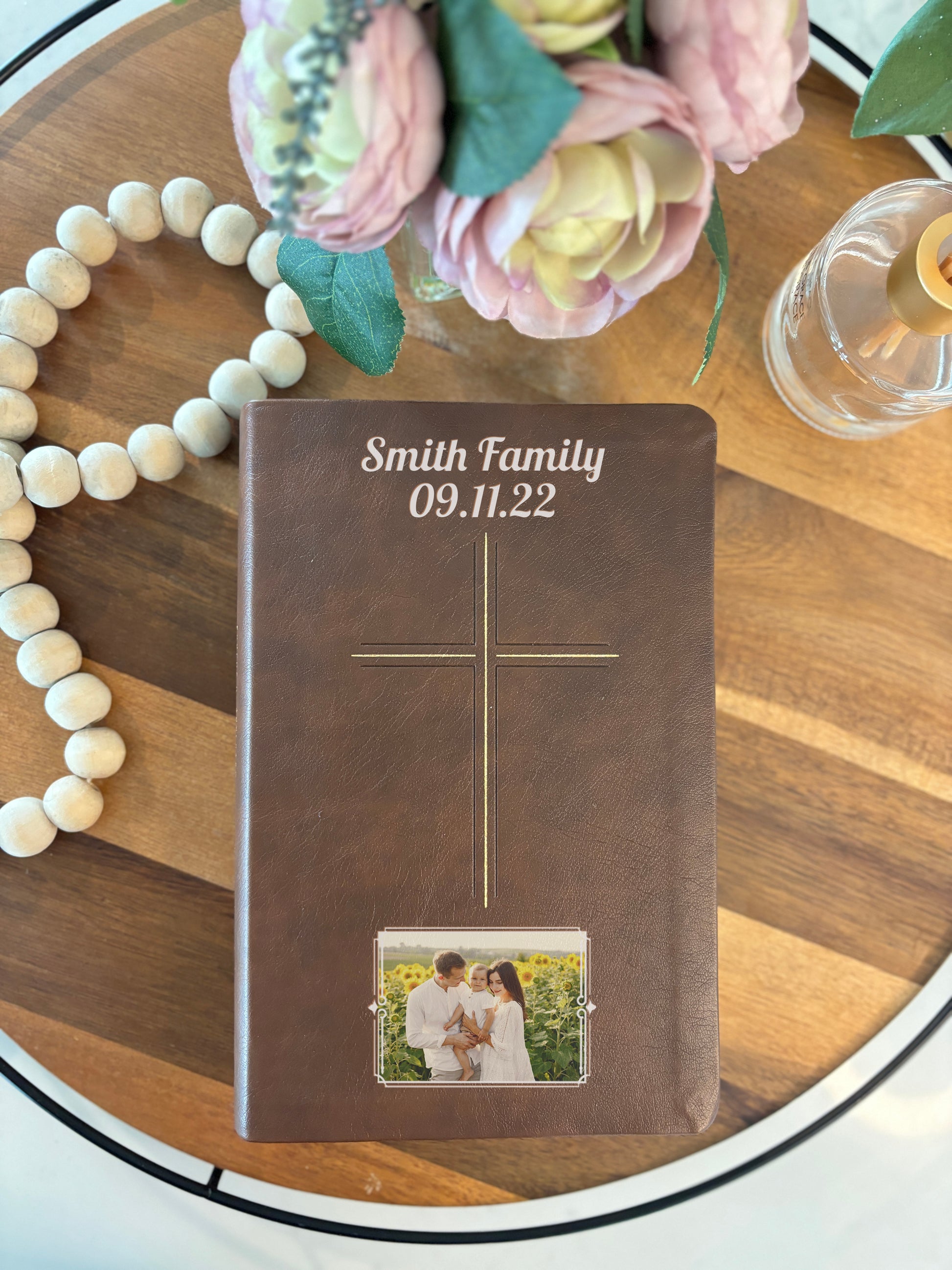 Personalized The Message Bible Brown Cross - Photo & Text