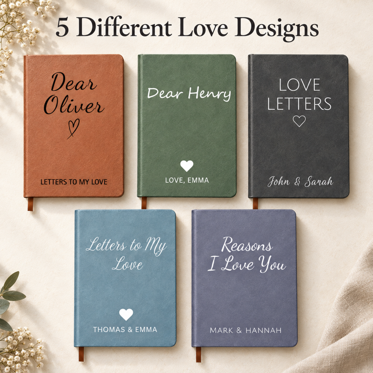 Personalized Love Letters Journal – Custom Couple Names Notebook, Romantic Anniversary or Wedding Gift
