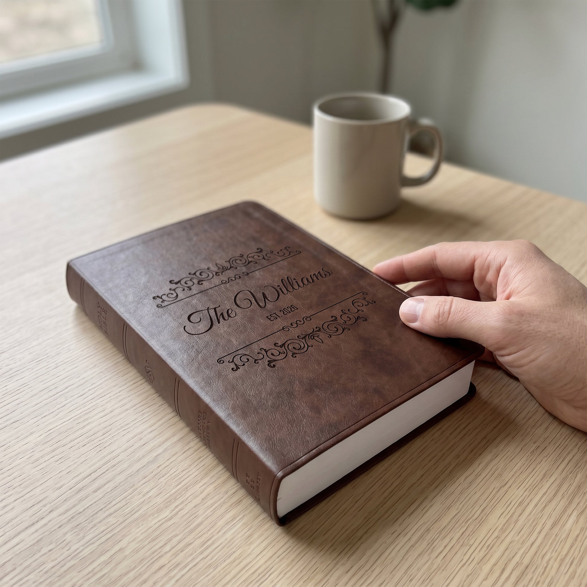 Personalized ESV Brown Bible - Engraved Frame Family Name