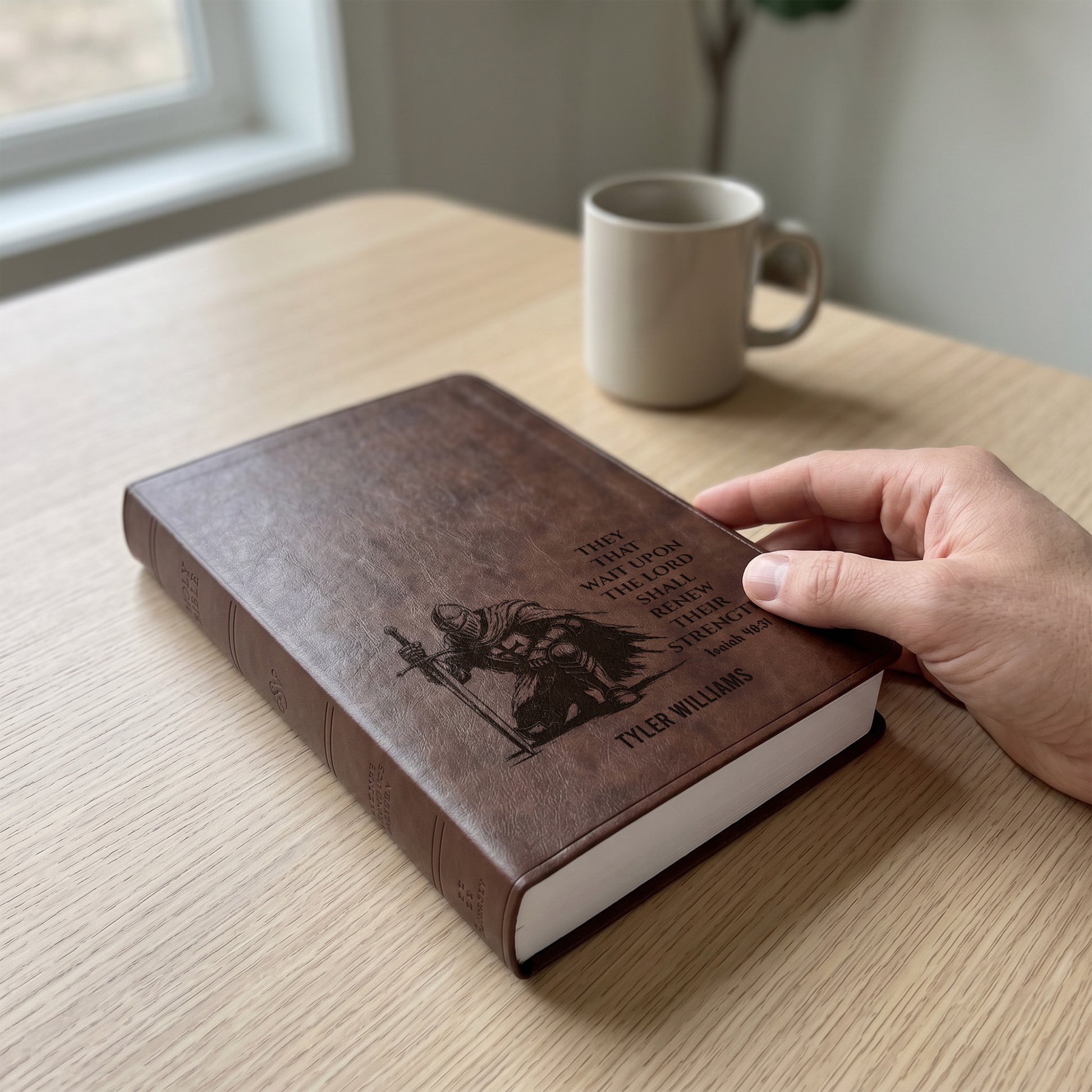 Personalized ESV Brown Bible - Knight Design